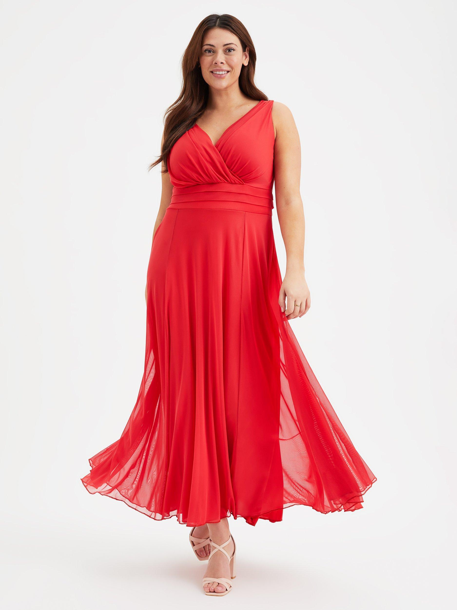 Product image 1 of 4, which shows Scarlett & Jo Nancy Marilyn Sleeveless Mesh Maxi Dress, Solid Scarlet Red, 12