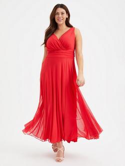 Scarlett & Jo Nancy Marilyn Sleeveless Mesh Maxi Dress, Solid Scarlet Red