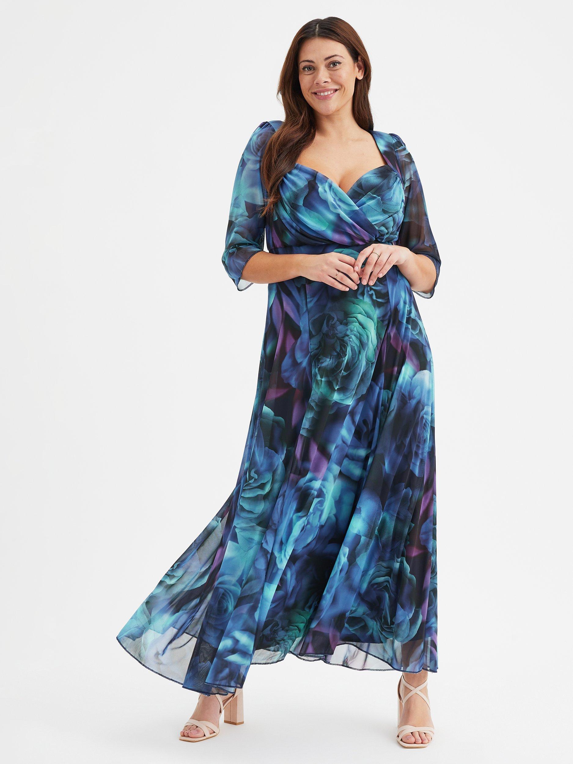 Scarlett & Jo Elizabeth Floral Wrap Neck Maxi Dress, Teal
