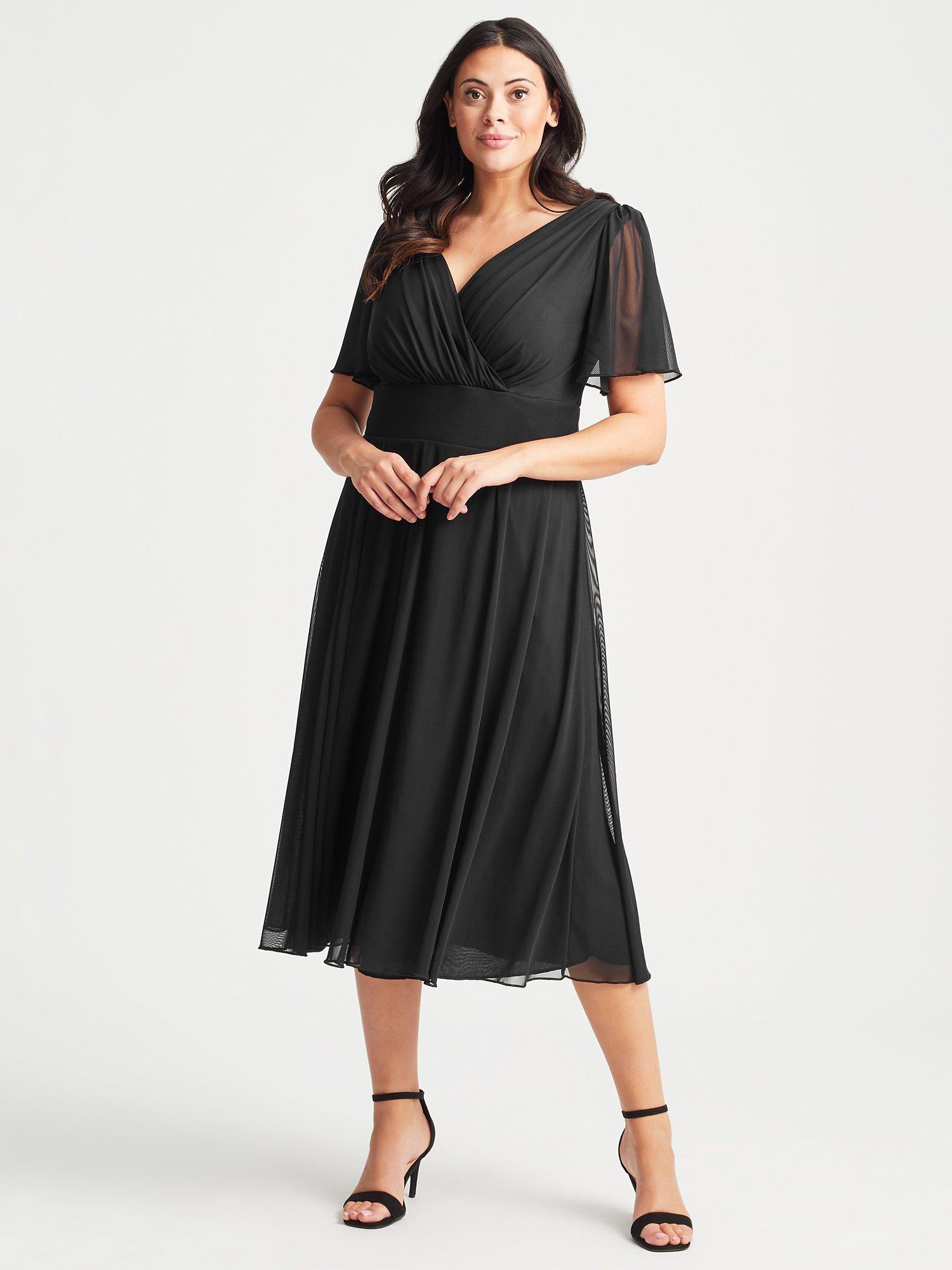 Product image 1 of 4, which shows Scarlett & Jo Victoria Angel Sleeve Midi Dress, Black, 12