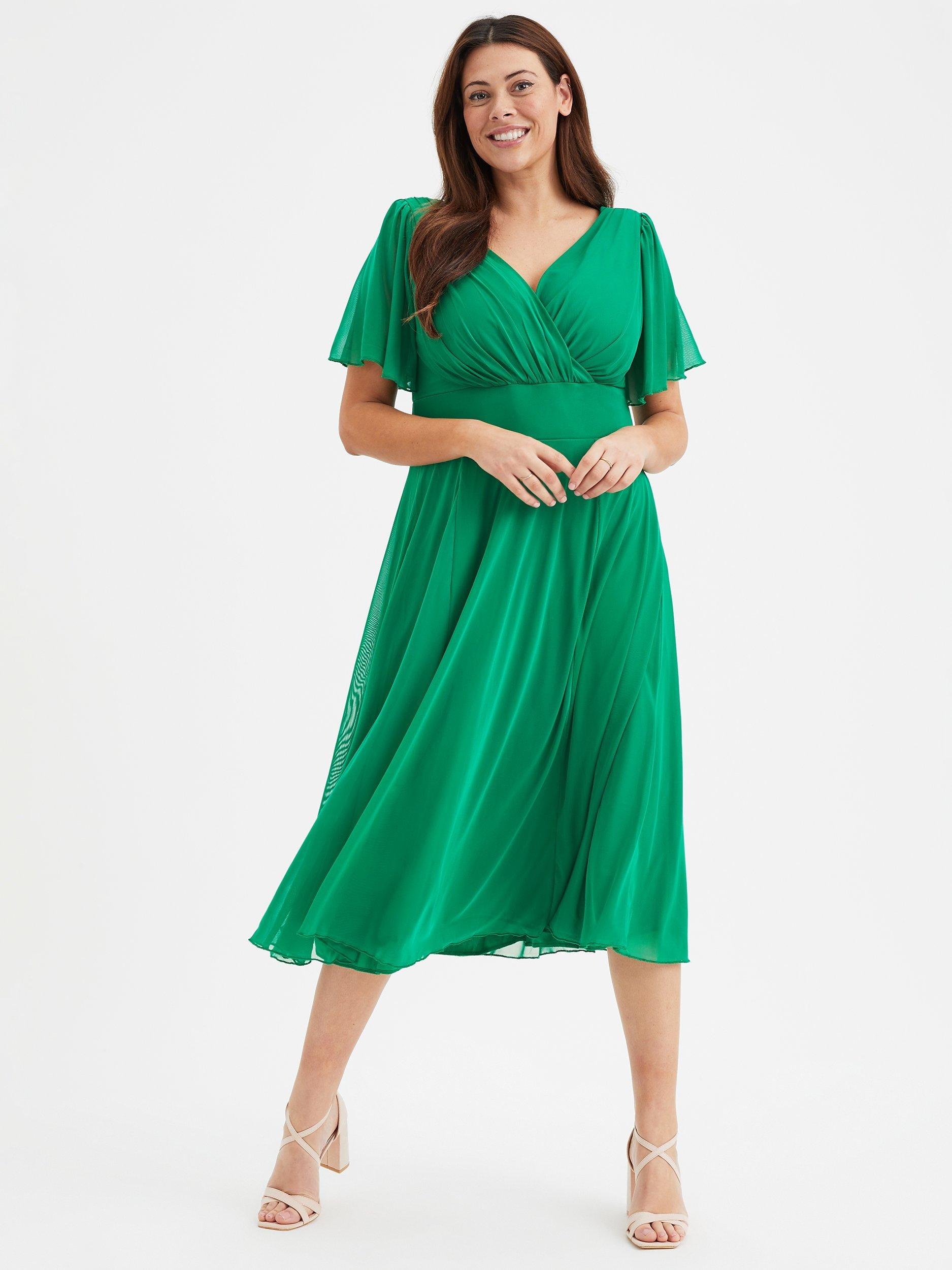 Product image 1 of 4, which shows Scarlett & Jo Victoria Angel Sleeve Midi Dress, Green, 12