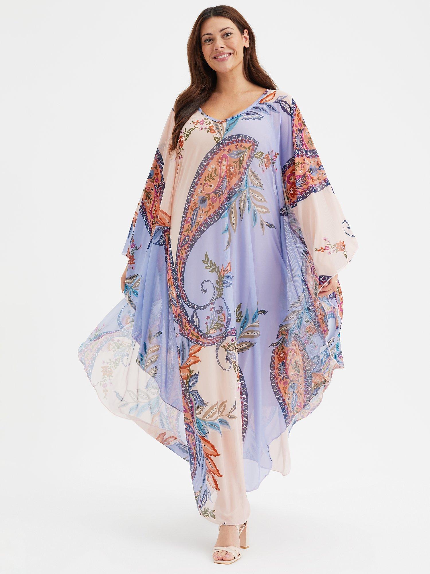 Scarlett & Jo Paisley Print Maxi Kaftan, Peach/Multi, 16