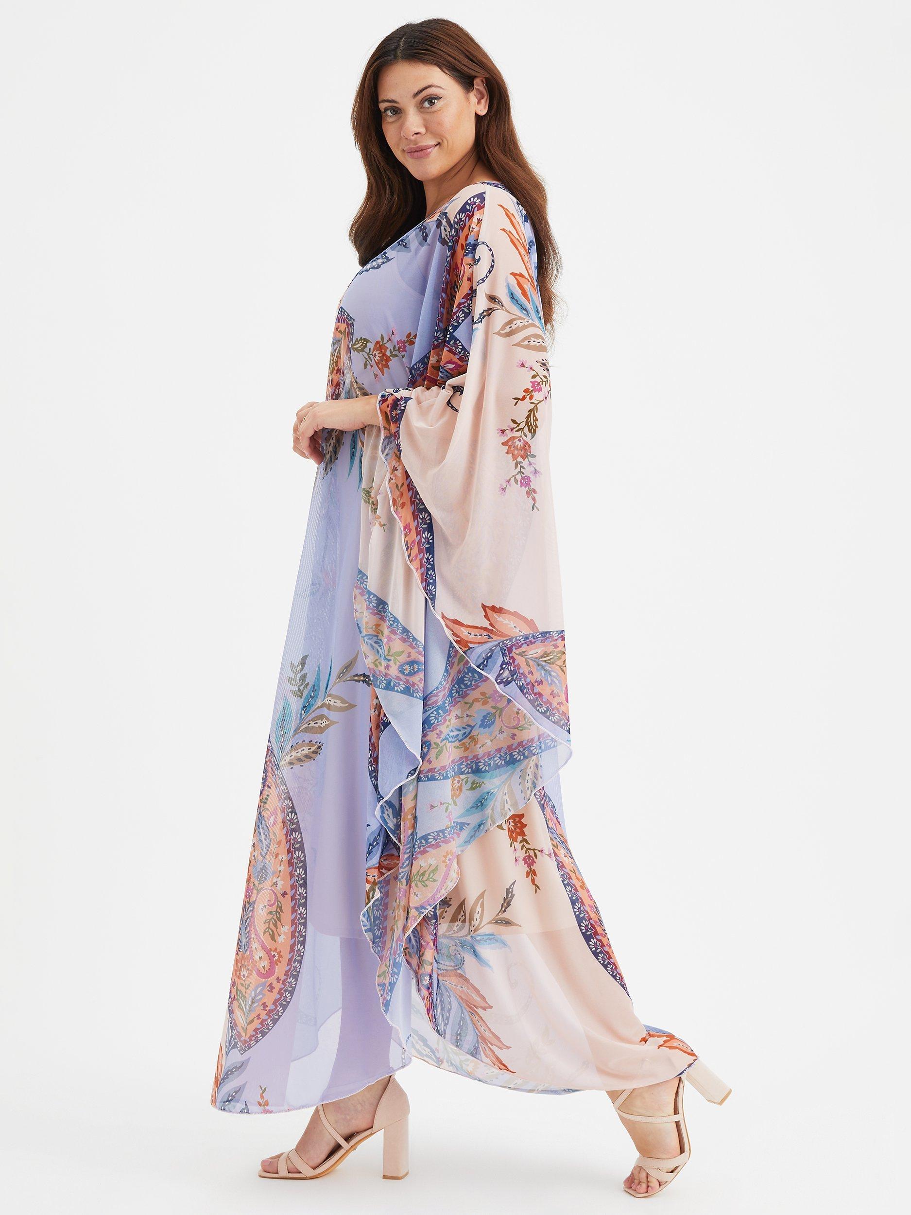 Scarlett & Jo Paisley Print Maxi Kaftan, Peach/Multi, 16