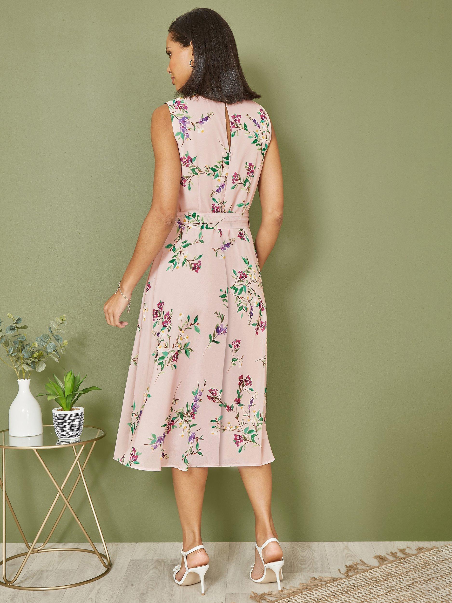 Product image 3 of 4, which shows Yumi Floral Print Midi Skater Dress, Blush/Multi, 8