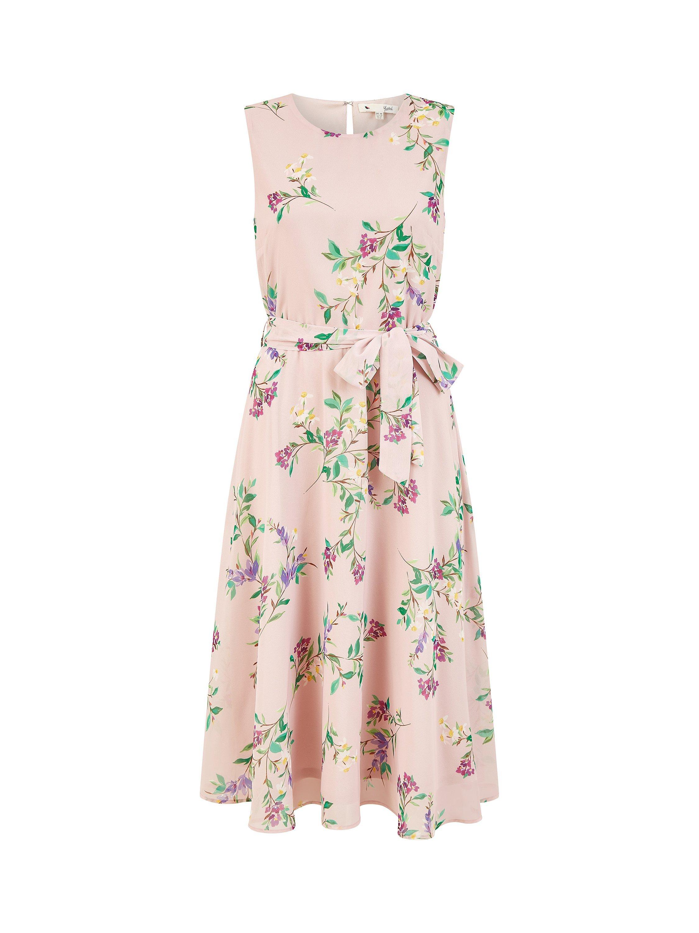 Product image 4 of 4, which shows Yumi Floral Print Midi Skater Dress, Blush/Multi, 8