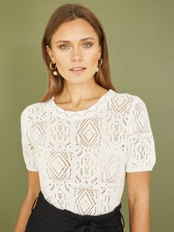 Yumi Crochet Knit Top, Ivory