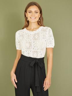 Yumi Crochet Knit Top - view 2, Ivory