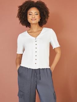 Yumi Cotton Button Detail Top, White, White