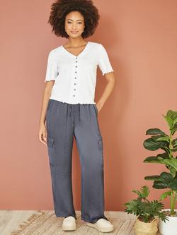 Yumi Cotton Button Detail Top, White - view 2, White