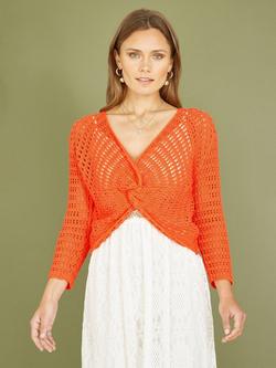 Yumi Crochet Twist Bolero Top - view 2, Orange