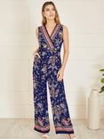 Yumi Paisley Border Print Wrap Jumpsuit, Navy