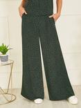 Yumi Ditsy Print Wide Leg Trousers, Black/Green