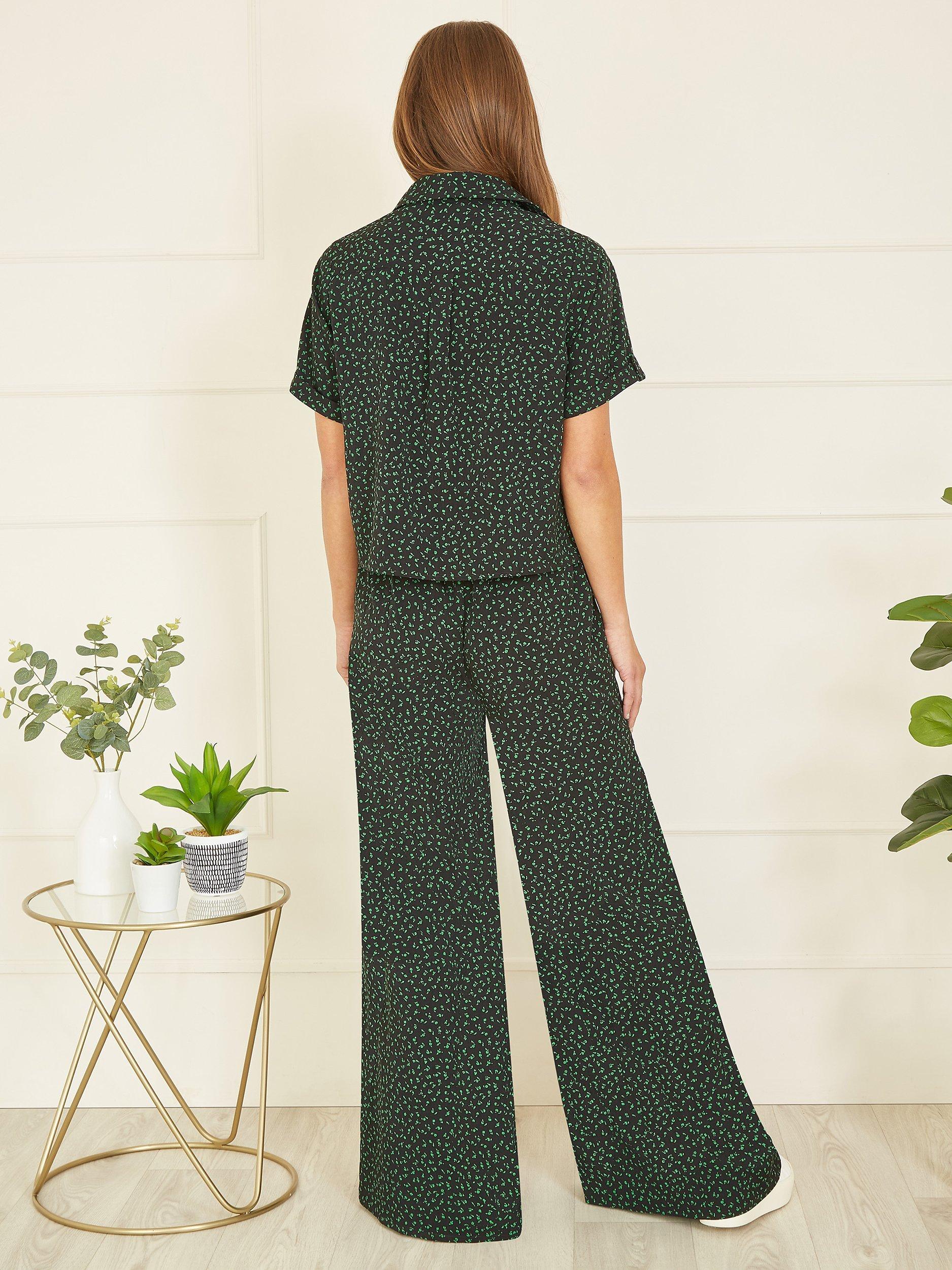 Product image 3 of 5, which shows Yumi Ditsy Print Relaxed Fit Shirt, Black/Green, 10