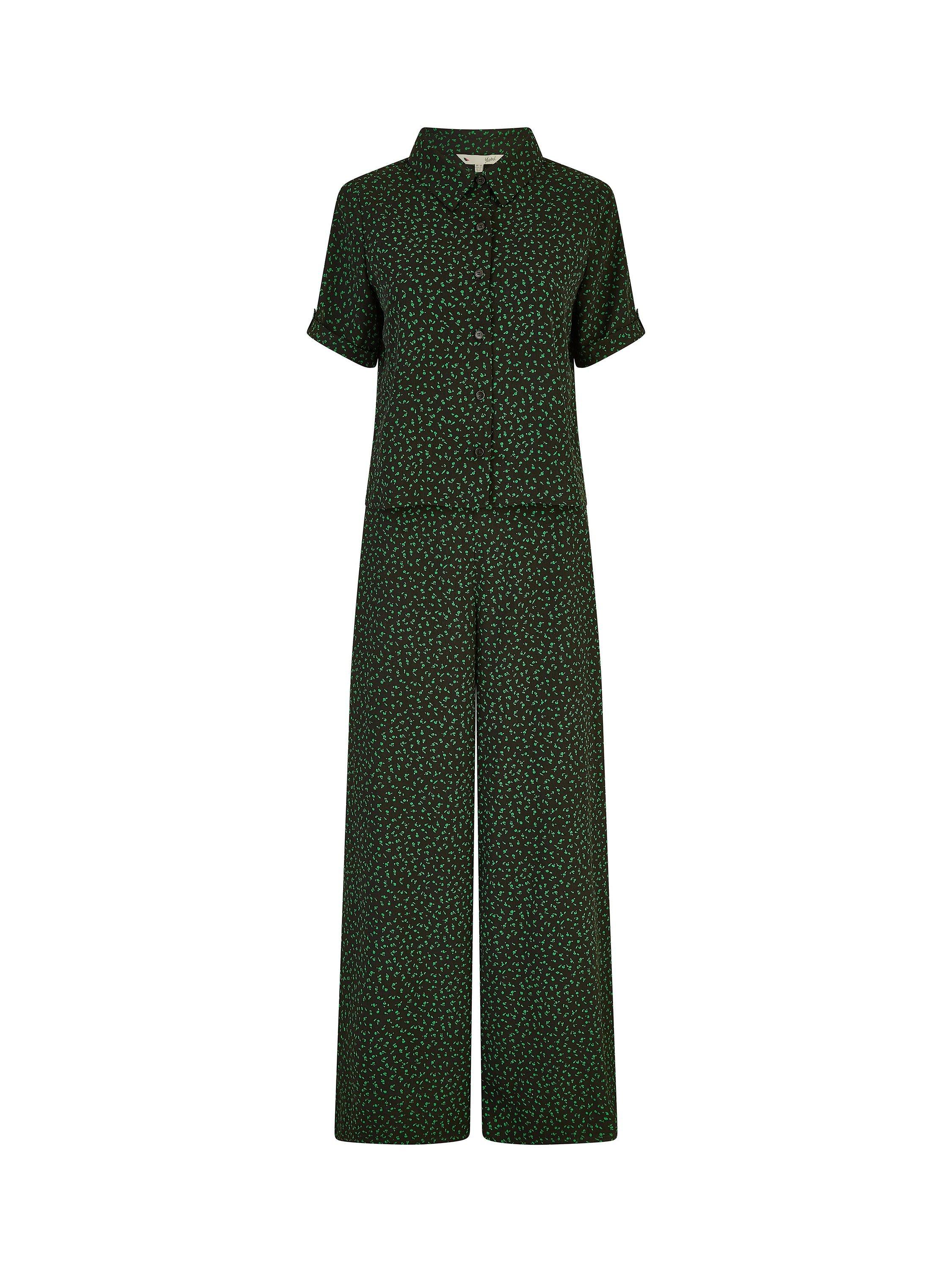 Product image 5 of 5, which shows Yumi Ditsy Print Relaxed Fit Shirt, Black/Green, 10