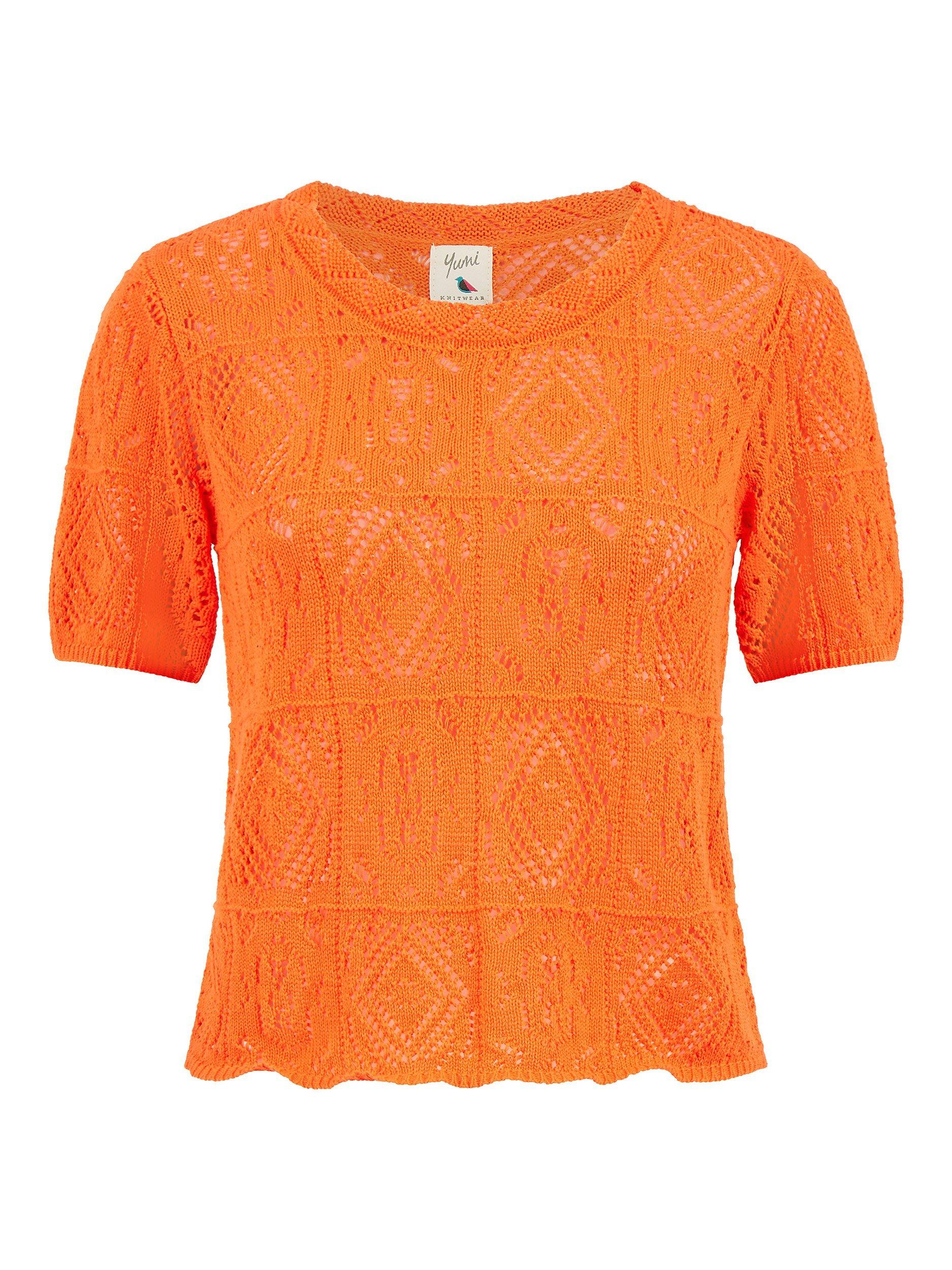 Yumi Crochet Knit Top, Orange, S