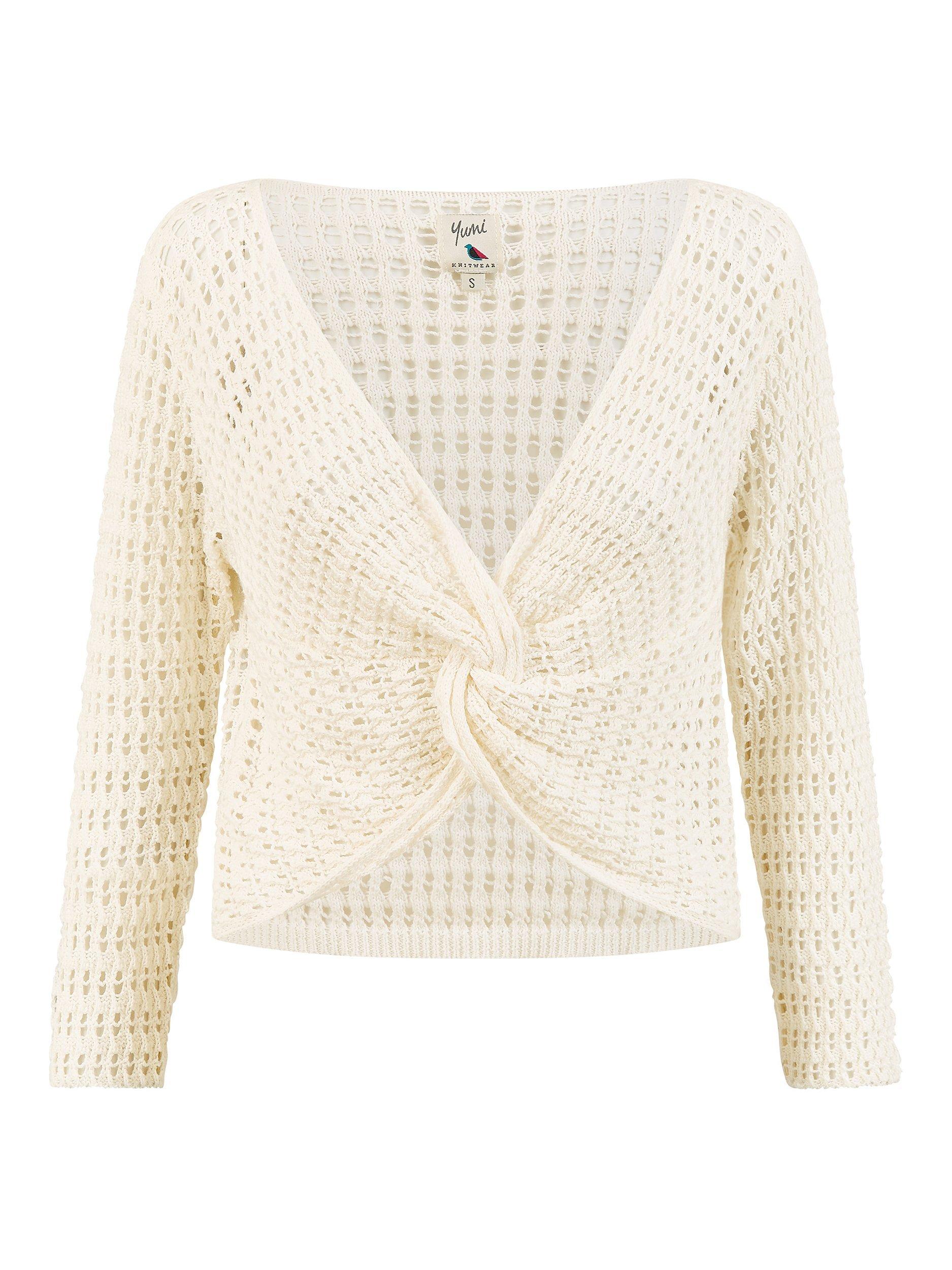 Yumi Crochet Twist Bolero Top, Ivory, S