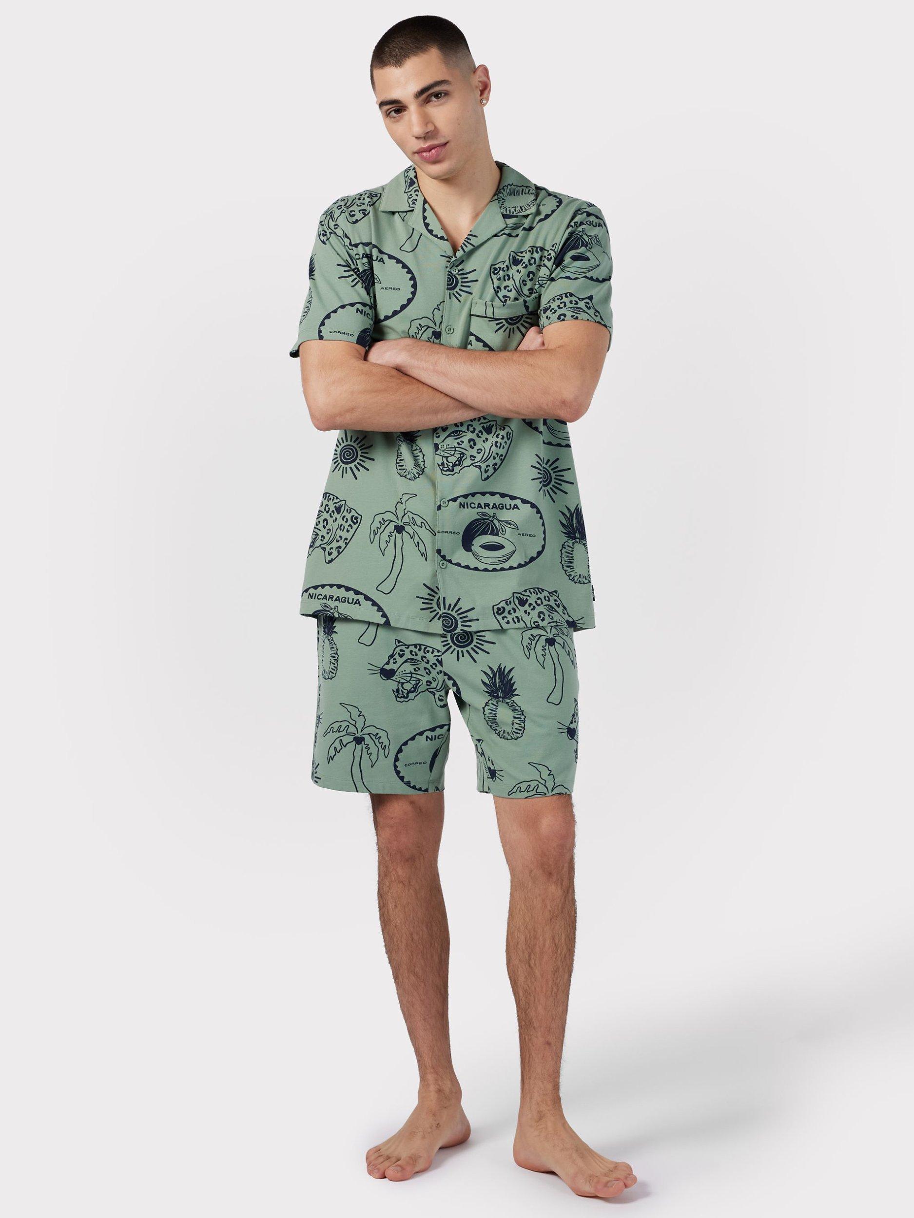 Chelsea Peers Tropical Holiday Print Short Pyjama Set, Sage