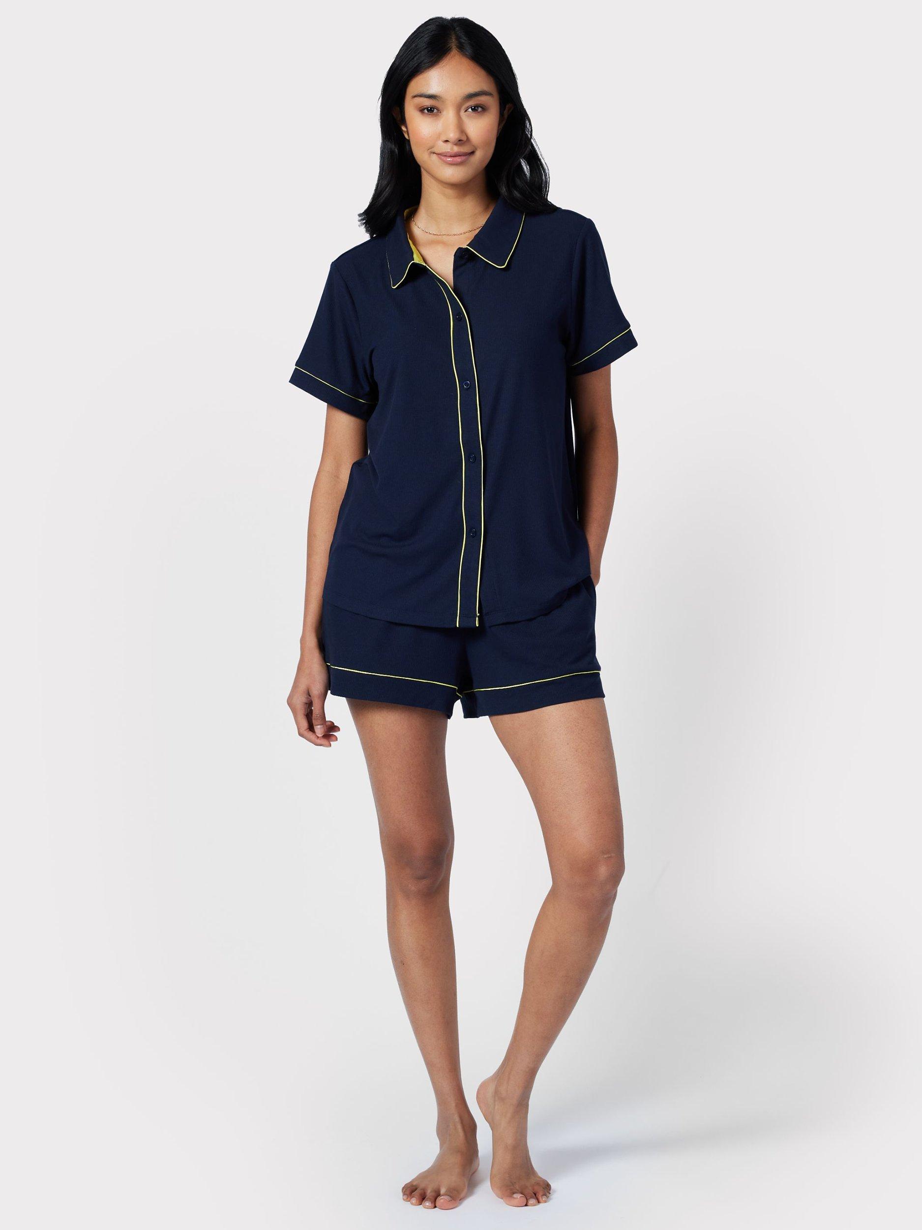 Chelsea Peers Contrast Piping Short Pyjamas, Navy