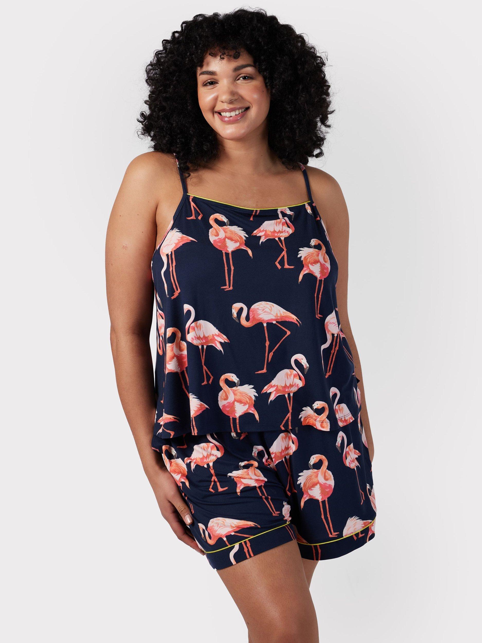 Chelsea Peers Curve Flamingo print Cami Short Pyjamas, Navy/Multi