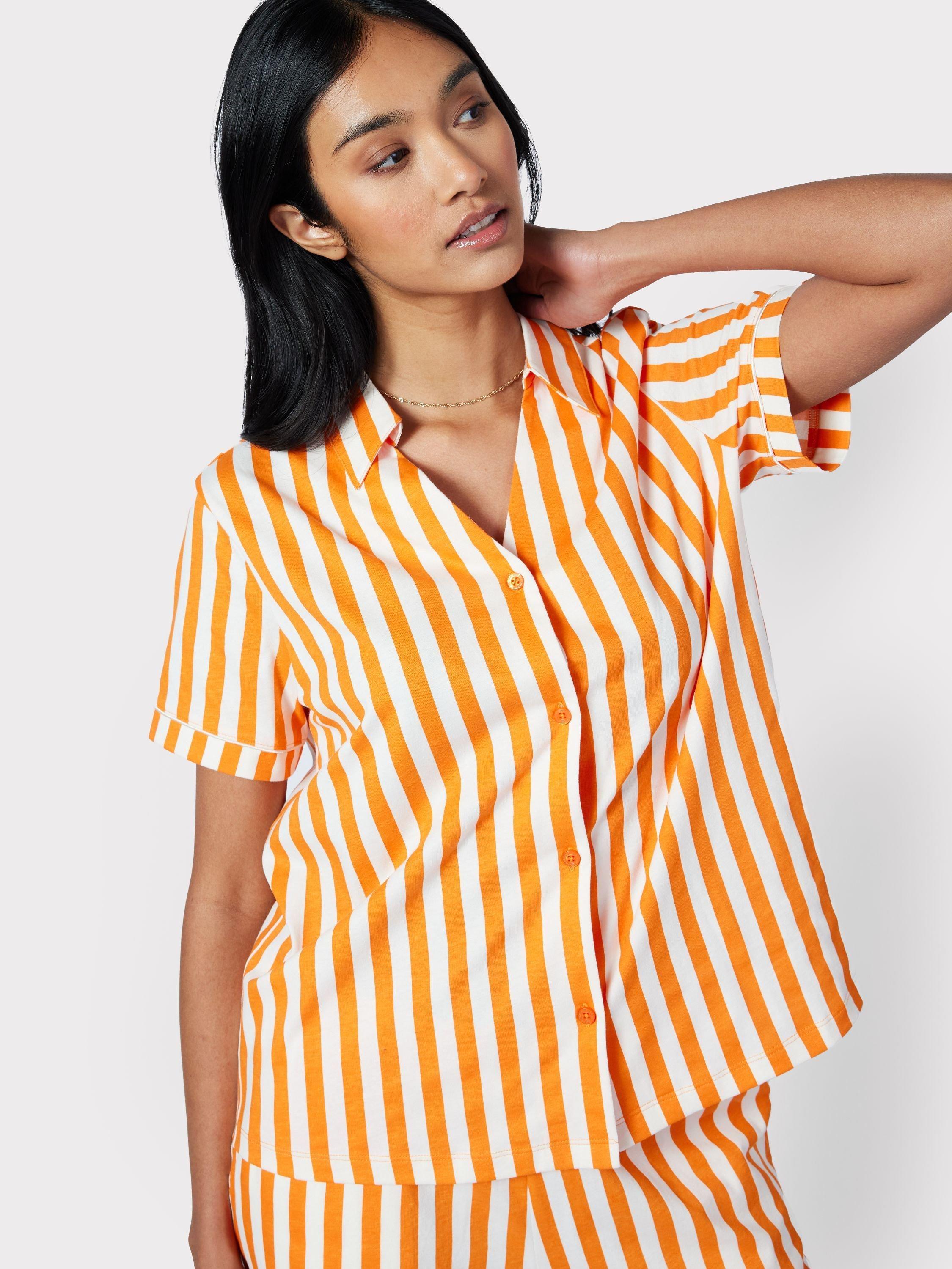 Chelsea Peers Organic Cotton Stripe Short PJ Set, Orange
