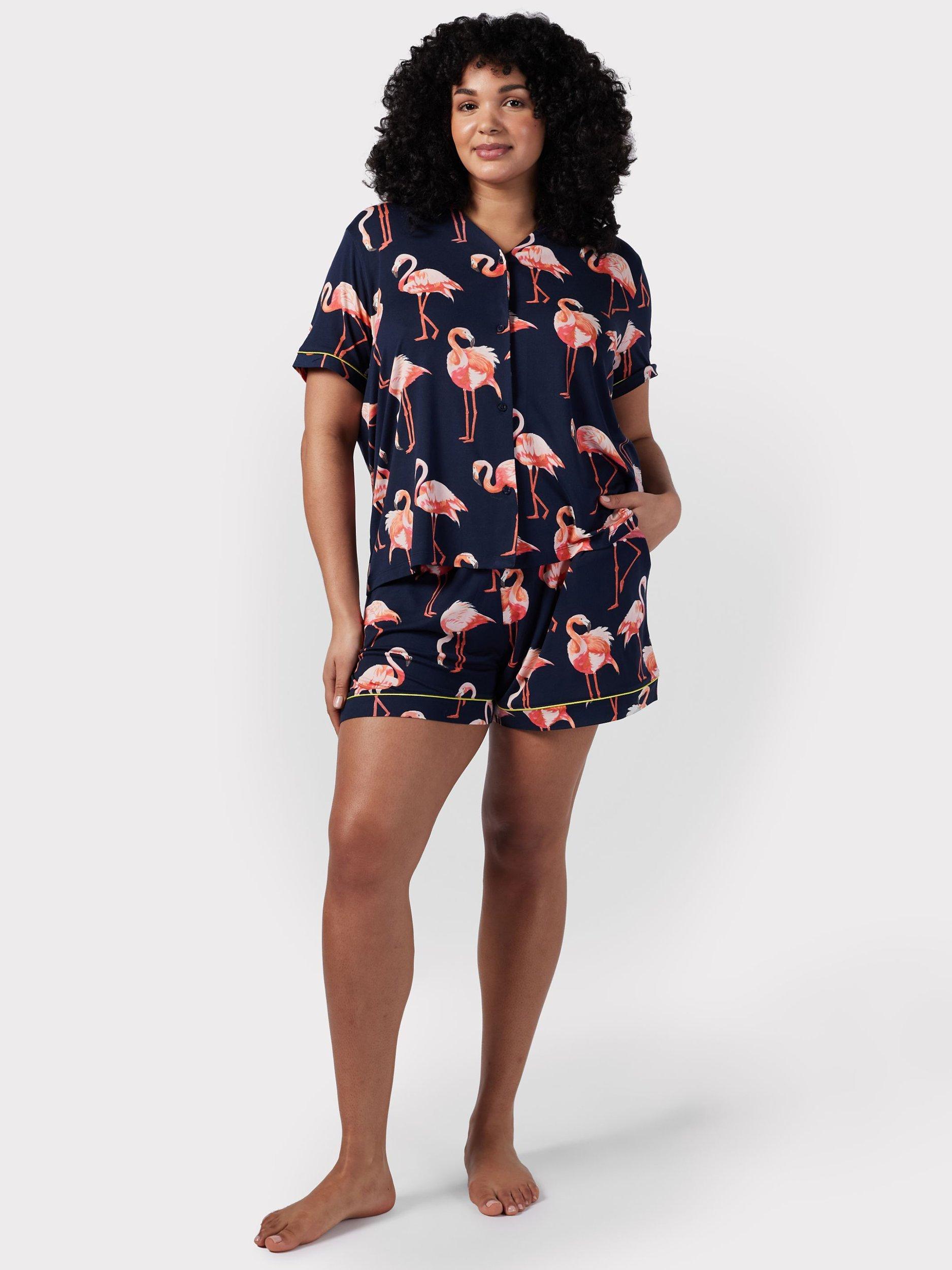 Chelsea Peers Curve Flamingo Short Pyjama Set, Navy