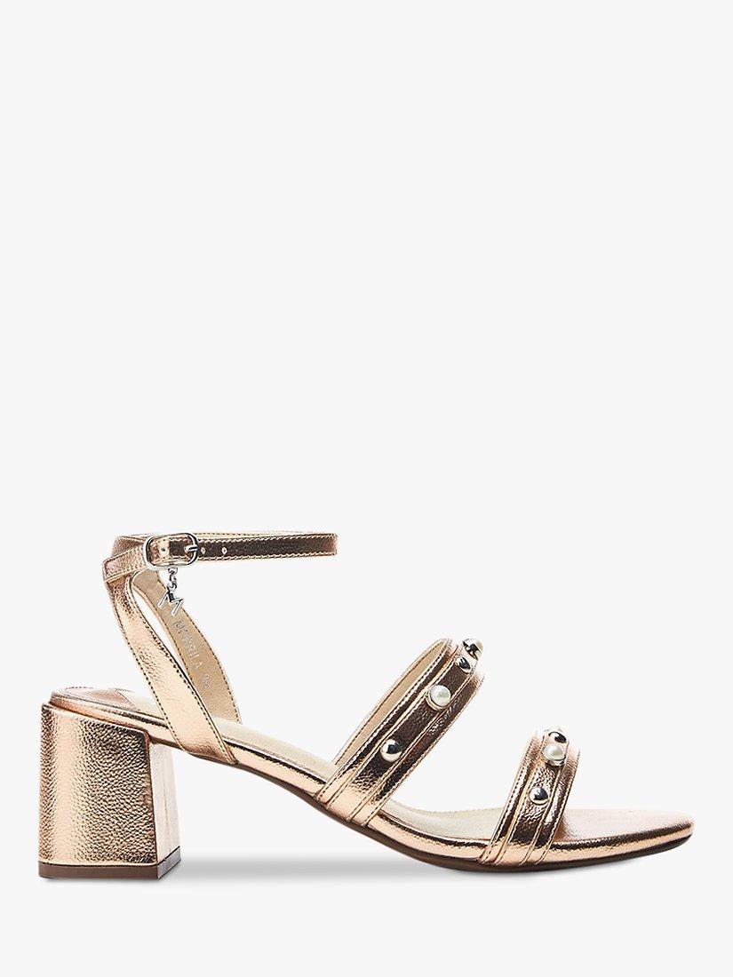 Moda in Pelle Morrila Faux Pearl Block Heel Leather Sandals Rose Gold