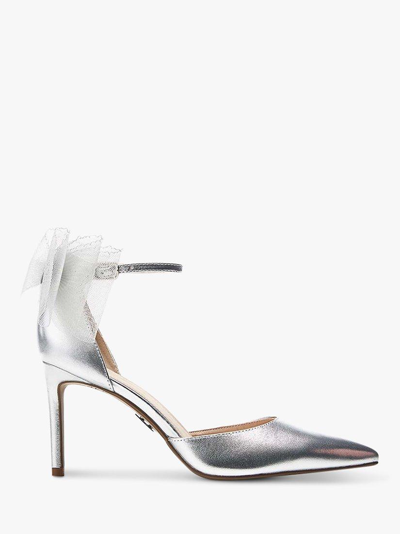 Moda in Pelle Jazlyne Mesh Bow High Heel Suede Court Shoes, Silver