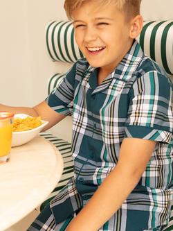 Minijammies Kids' Cove Check Shorty Pyjamas Set, Teal, Teal