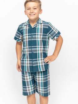Minijammies Kids' Cove Check Shorty Pyjamas Set, Teal - view 2, Teal