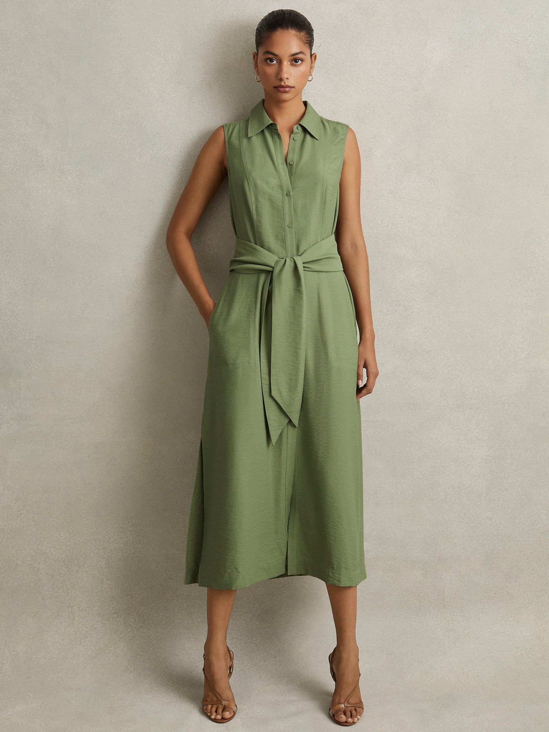 Reiss Morgan Linen Blend Midi Shirt Dress