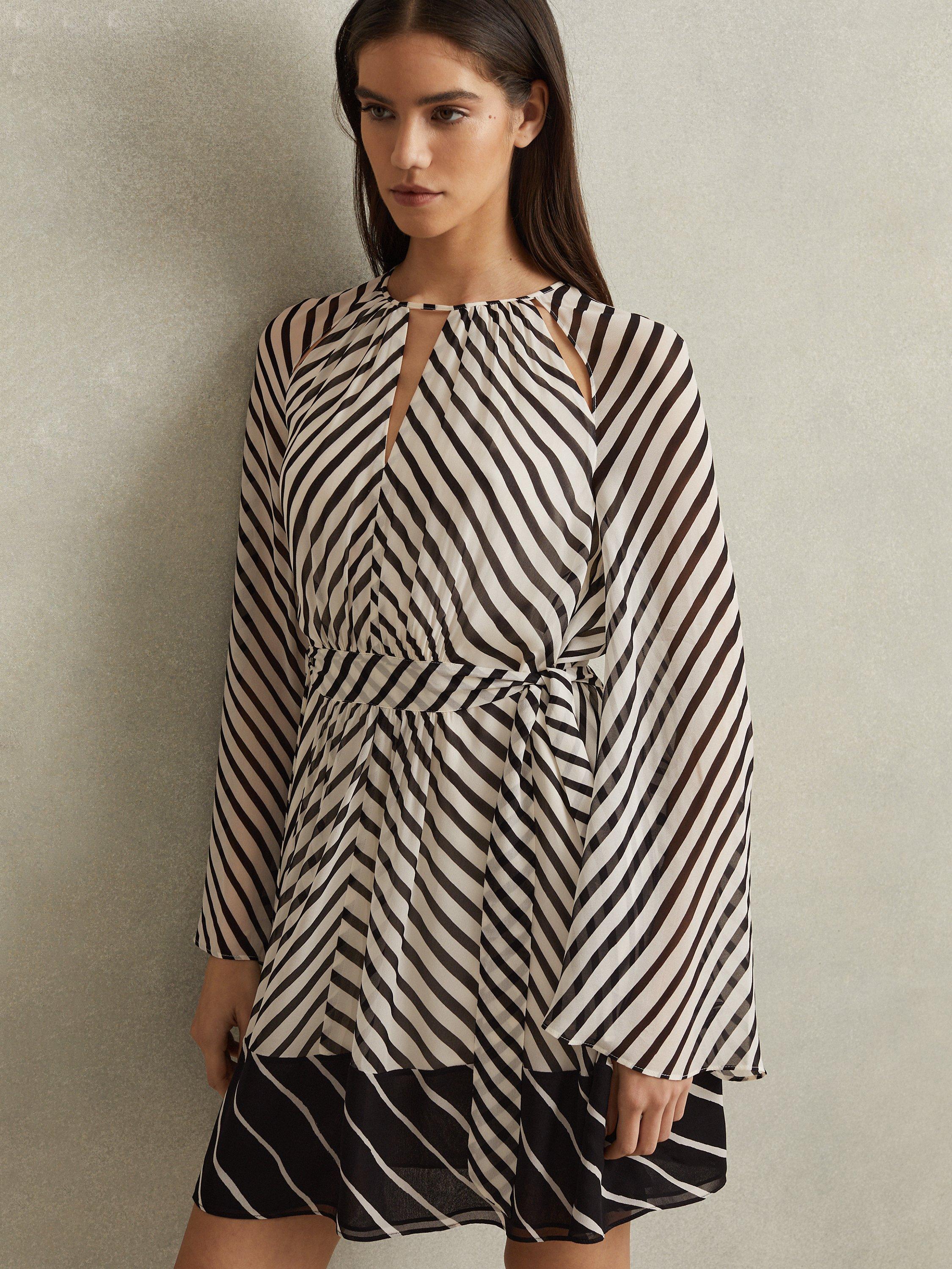 Reiss Minty Stripe Mini Dress, Black/Neutral