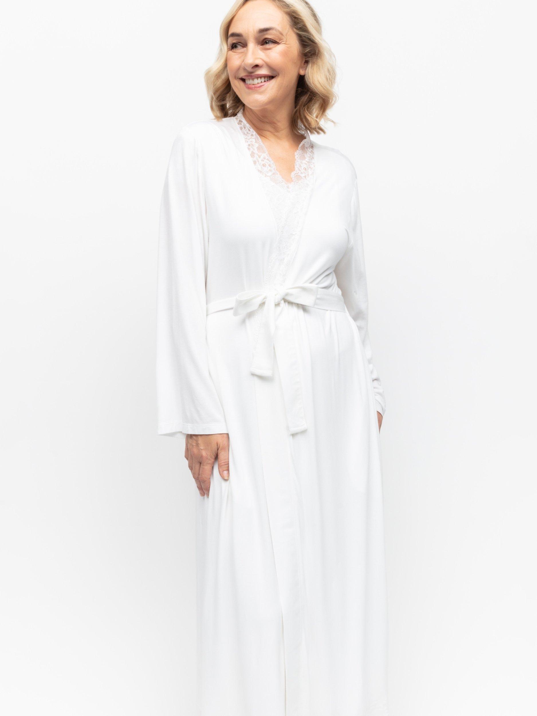 Product image 2 of 4, which shows Cyberjammies Tessa Jersey Lace Detail Dressing Grown, White, 12