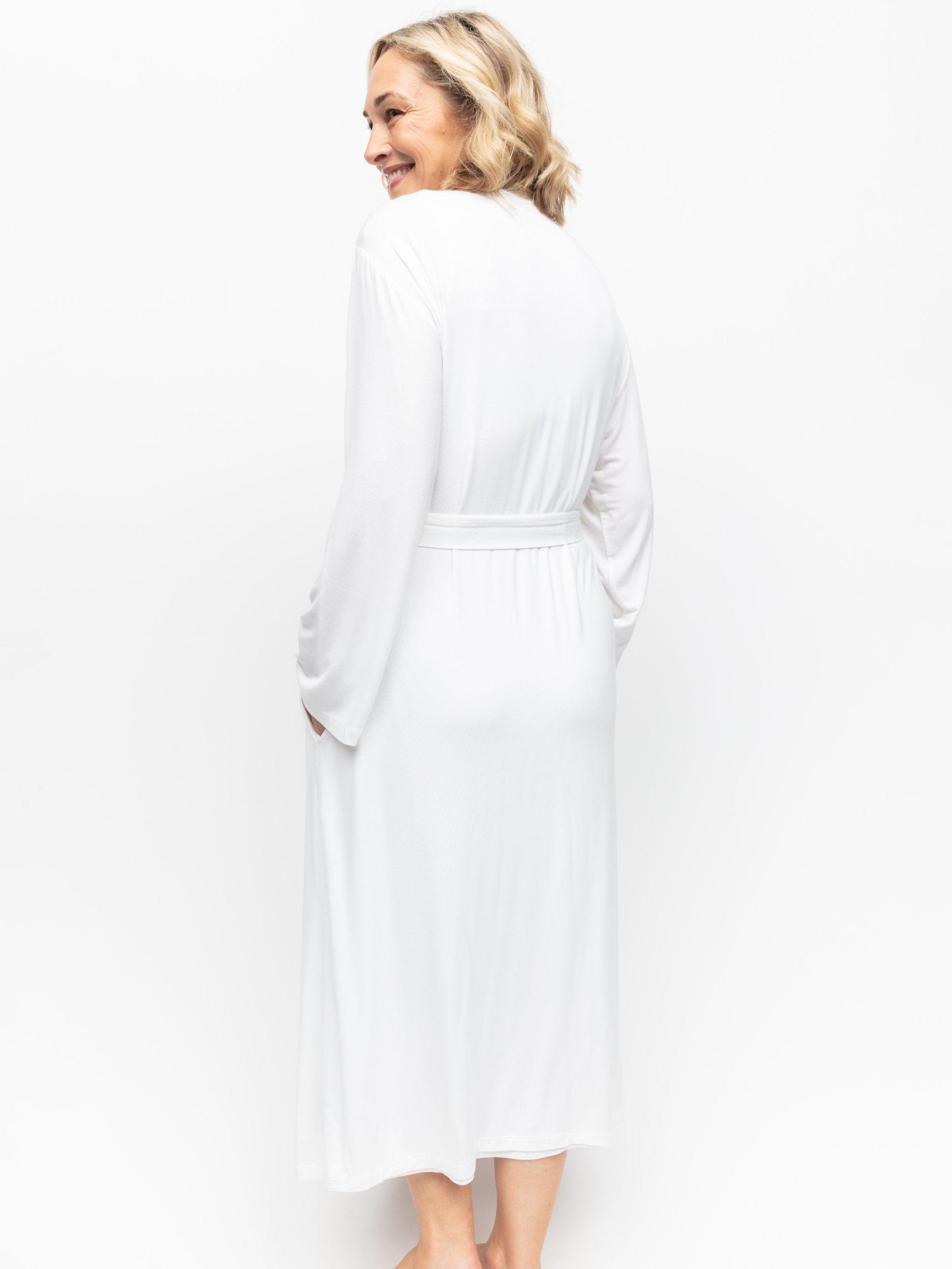Product image 3 of 4, which shows Cyberjammies Tessa Jersey Lace Detail Dressing Grown, White, 12