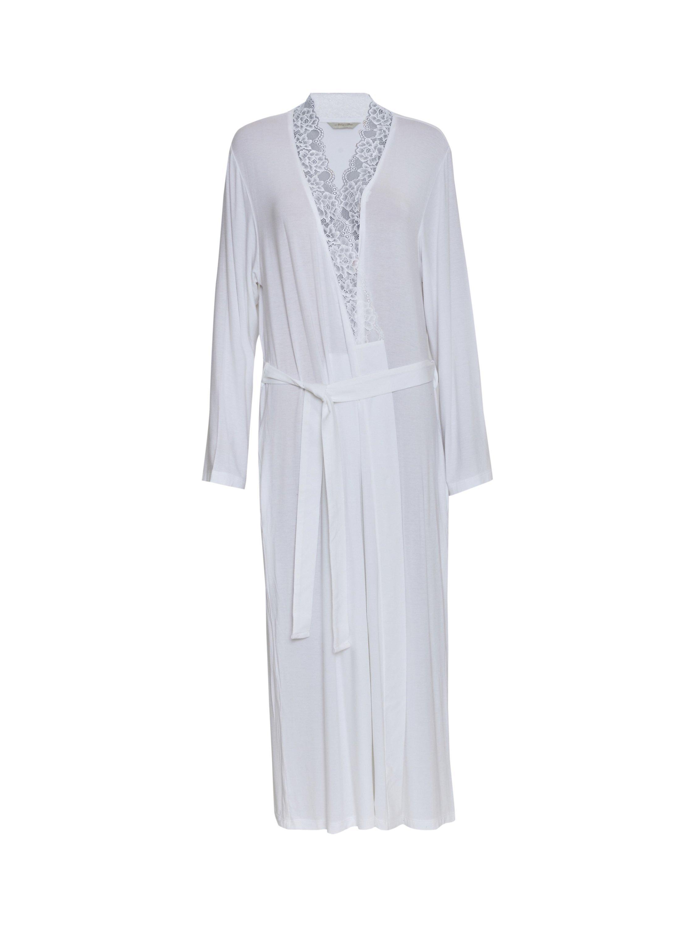 Product image 4 of 4, which shows Cyberjammies Tessa Jersey Lace Detail Dressing Grown, White, 12
