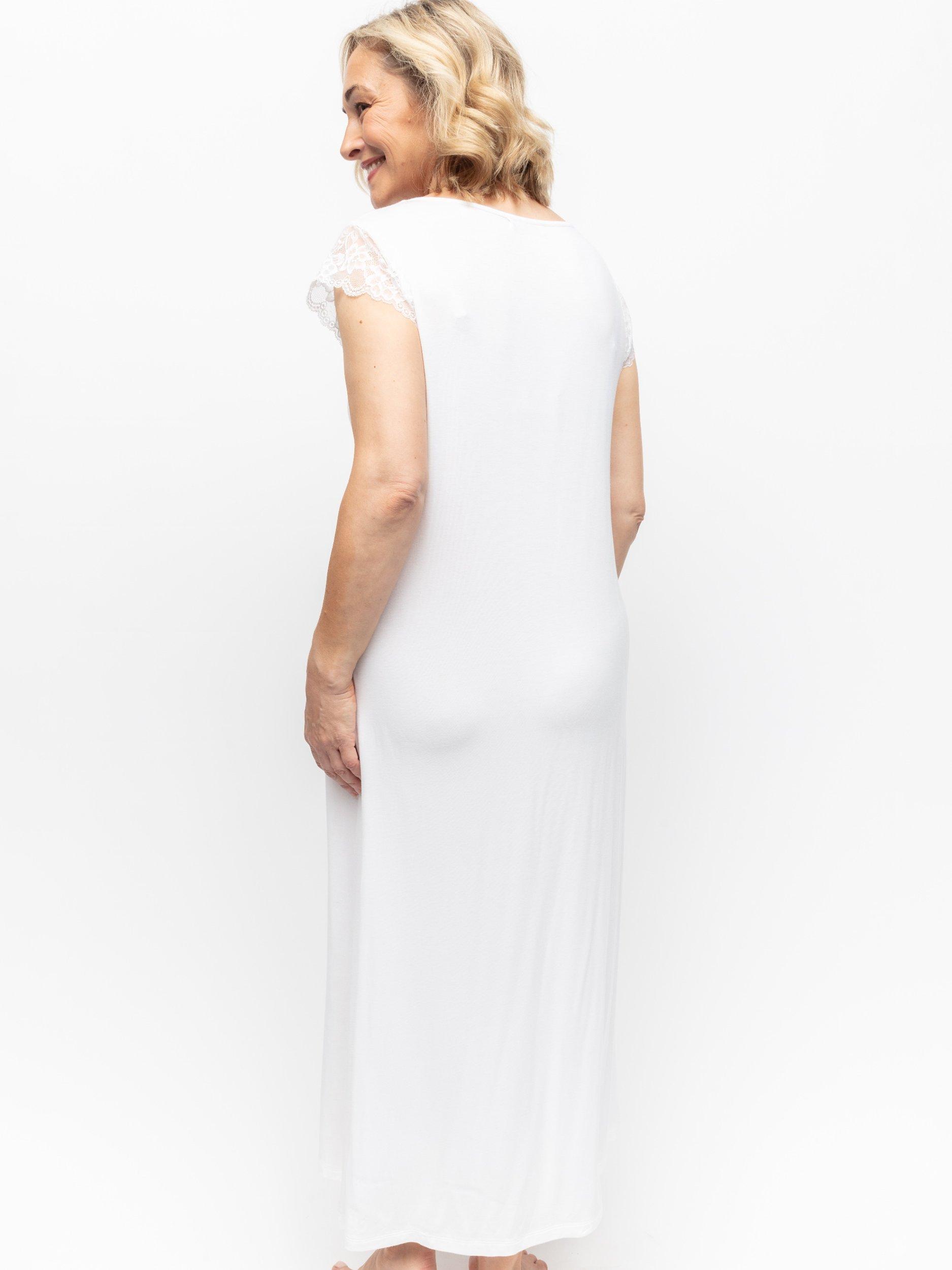 Product image 3 of 4, which shows Cyberjammies Tessa Jersey Lace Detail Maxi Nightdress, White, 12