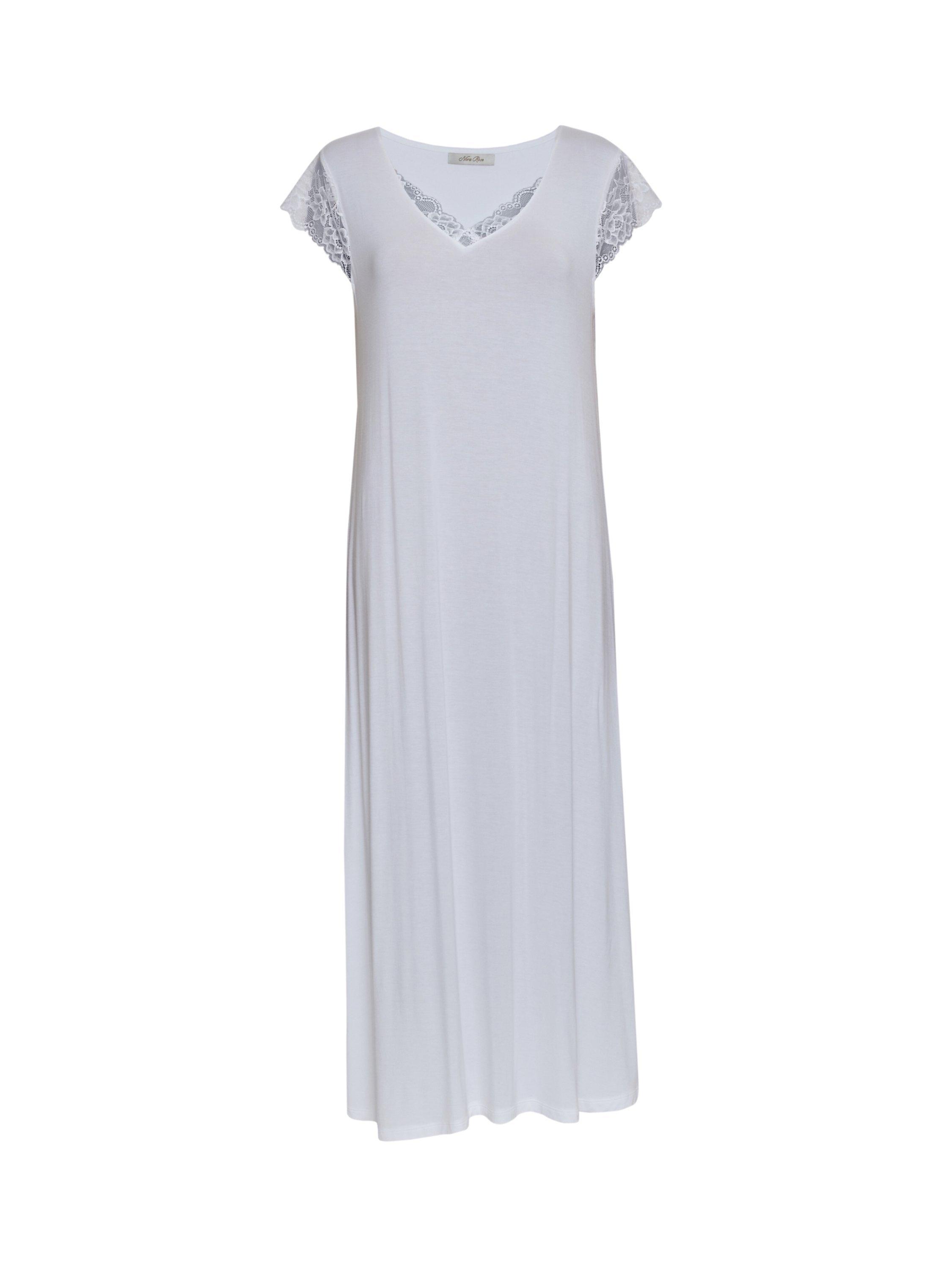 Product image 4 of 4, which shows Cyberjammies Tessa Jersey Lace Detail Maxi Nightdress, White, 12