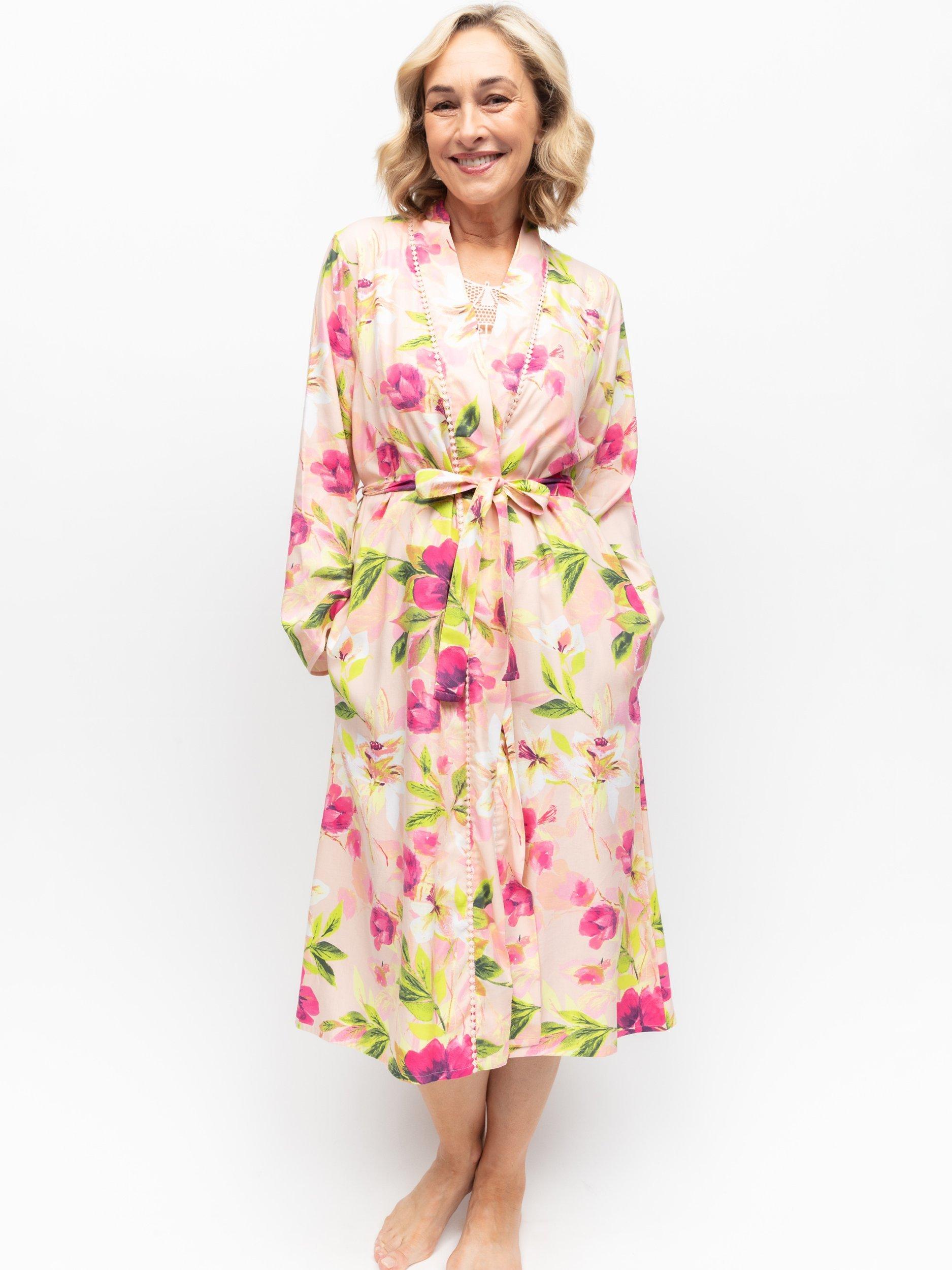 Product image 1 of 3, which shows Cyberjammies Tessa Floral Print Dressing Gown, Pink/Multi, 8