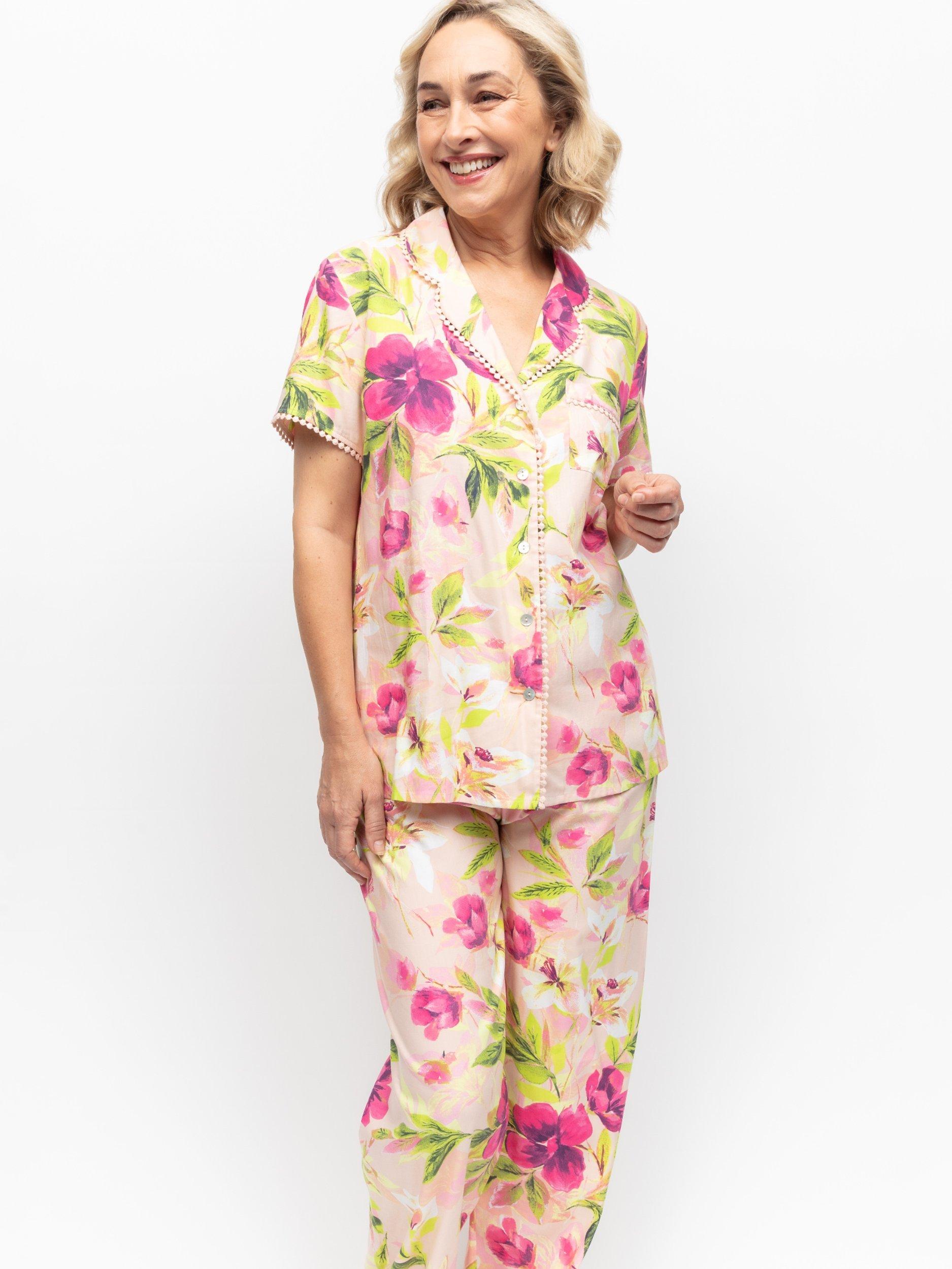 Product image 2 of 4, which shows Cyberjammies Tessa Floral Print Pyjama Set, Pink/Multi, 8