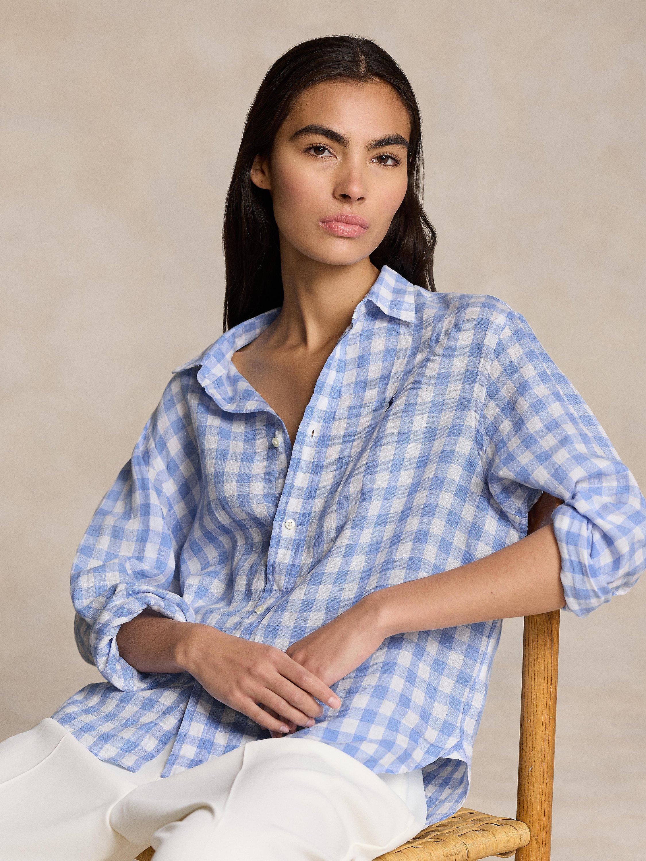 Polo Ralph Lauren Gingham Linen Shirt, Blue/White
