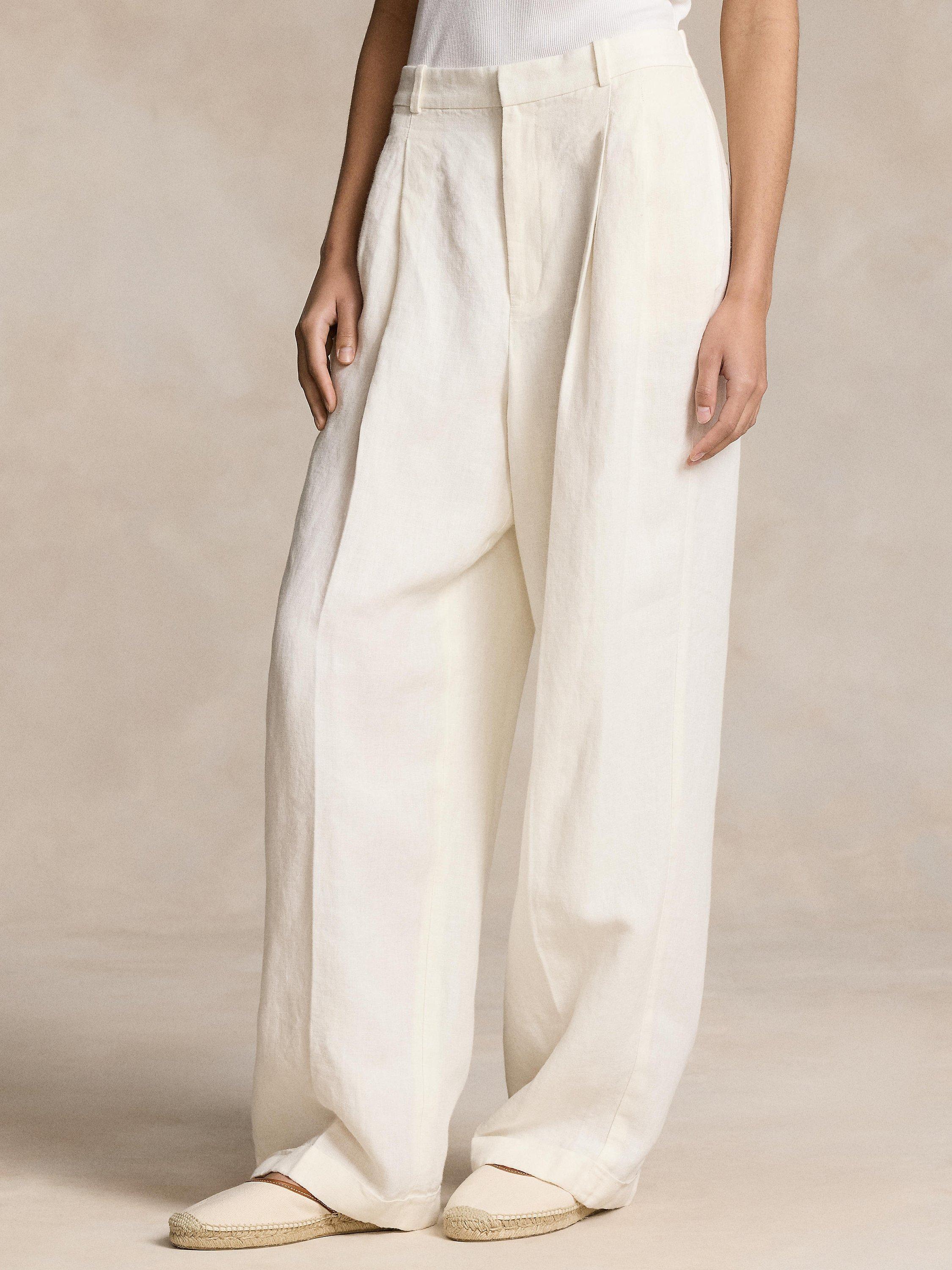 Polo Ralph Lauren Linen Blend Wide Leg Trousers, Nevis