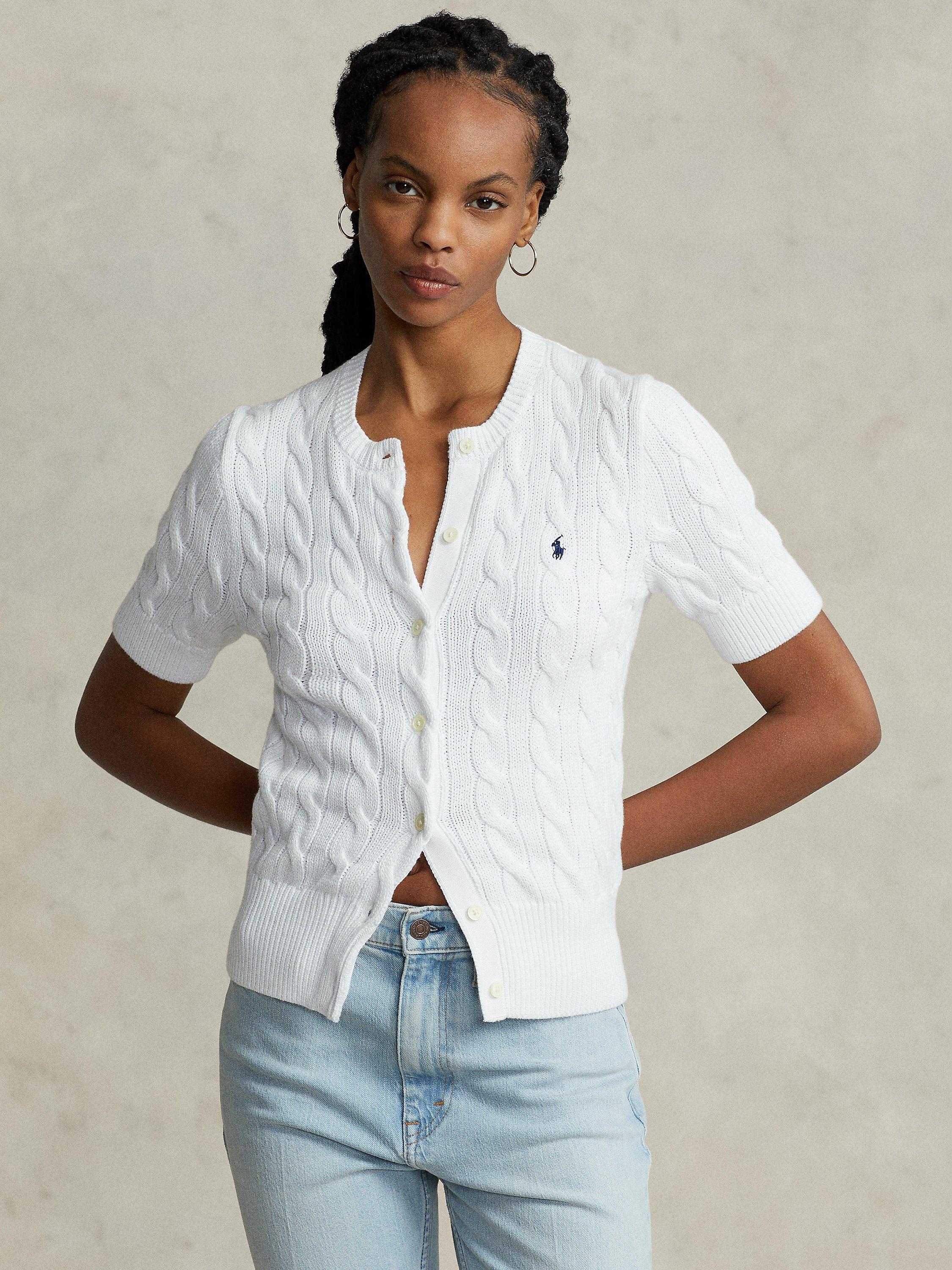 Polo Ralph Lauren Cable Knit Short Sleeve Cardigan, White