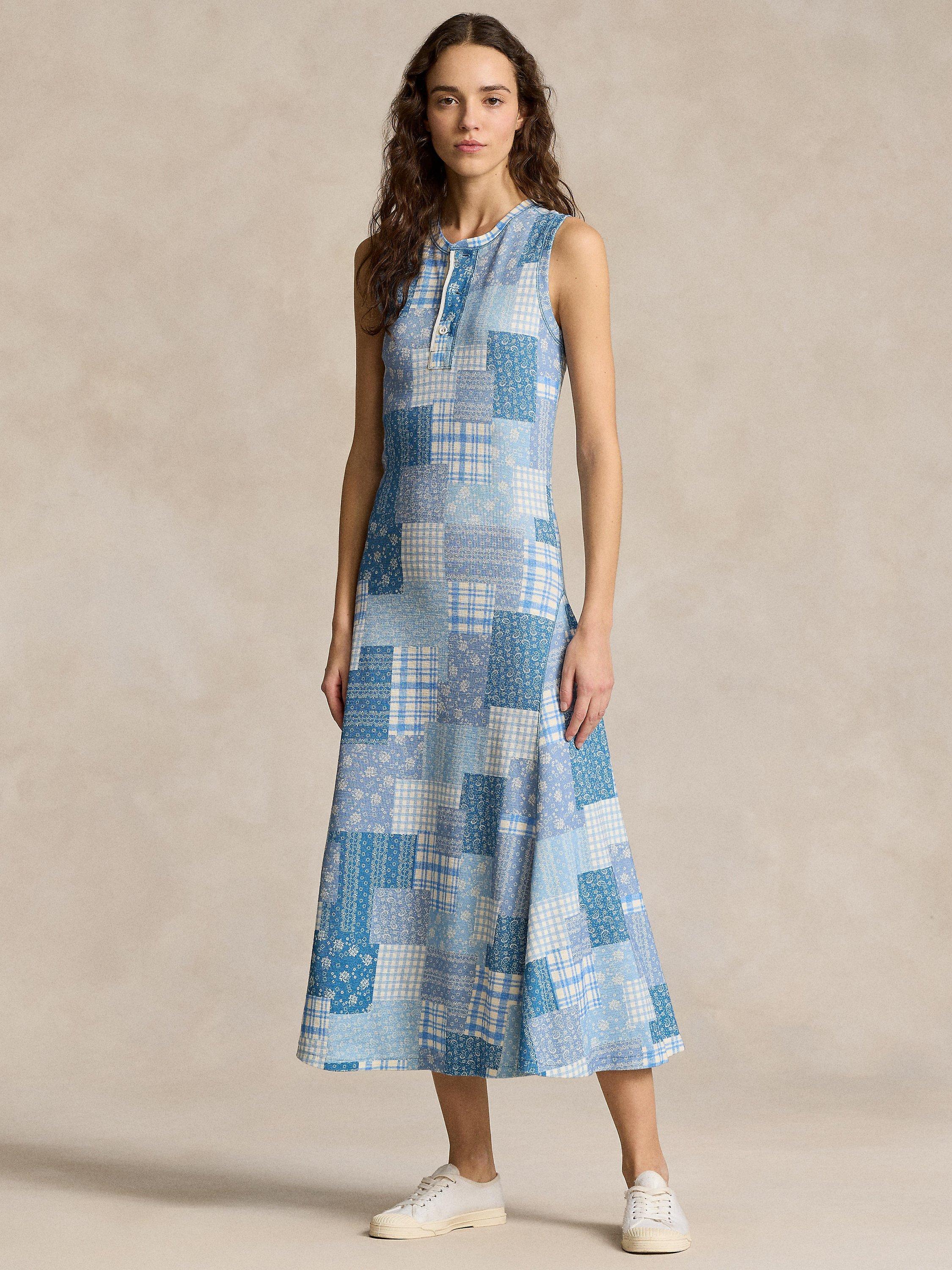 Polo Ralph Lauren Patchwork Print Midi Dress, Blue