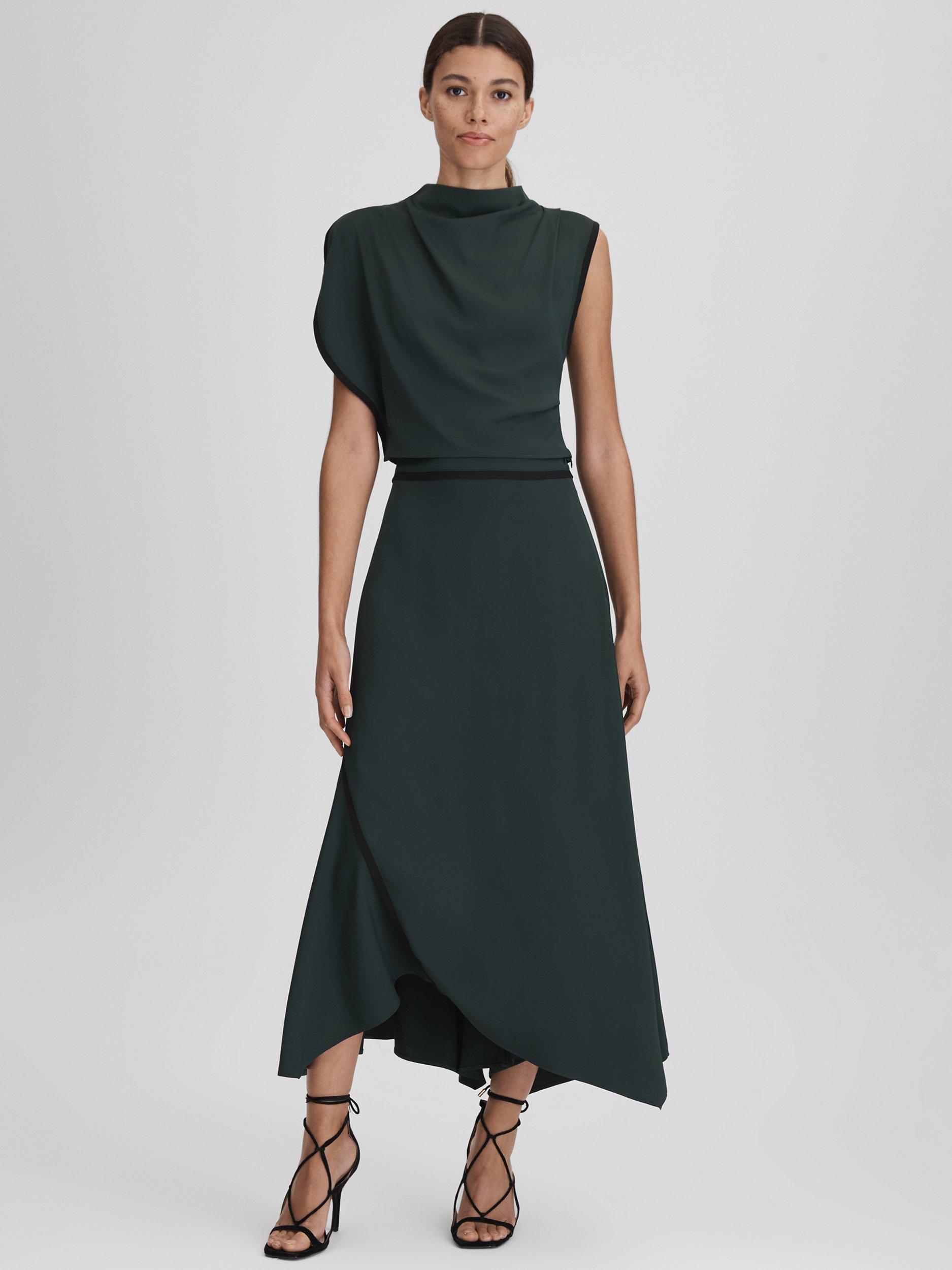 Reiss Sara Drape Detail Cropped Top, Green