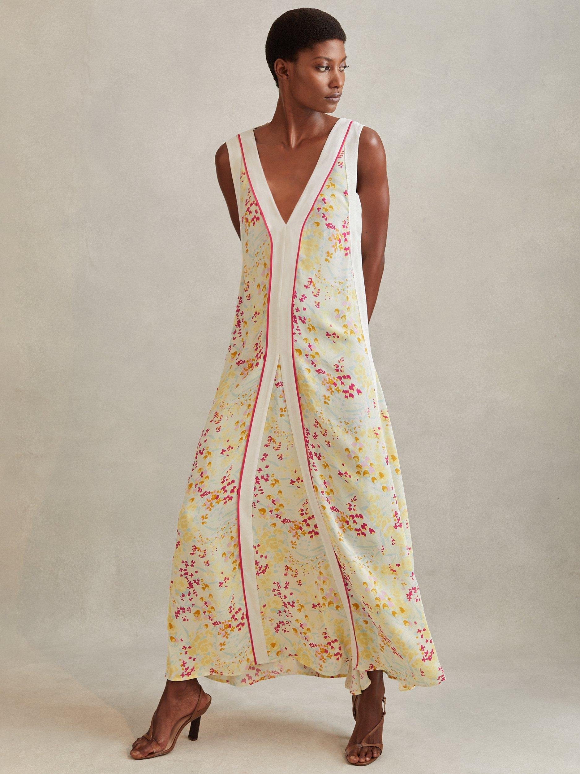 Reiss Eliza Floral Print Maxi Dress Yellow Multi