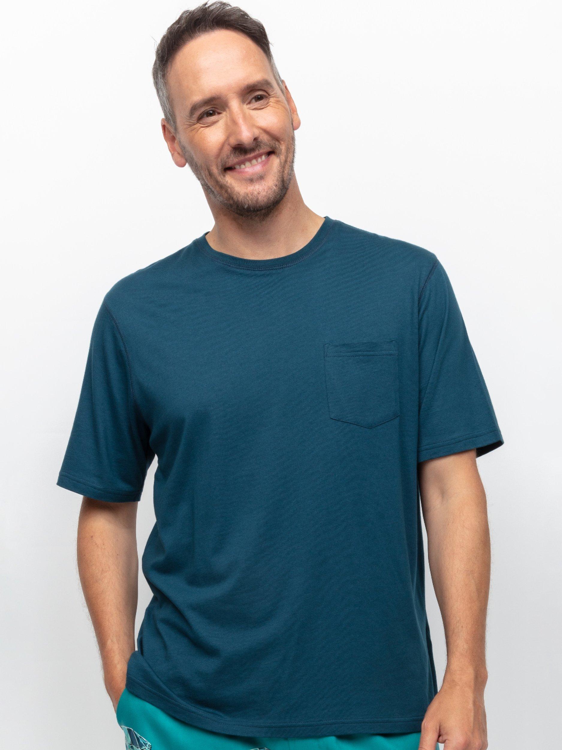 Product image 2 of 4, which shows Cyberjammies Knit Short Sleeve Pyjama Top, Teal, S