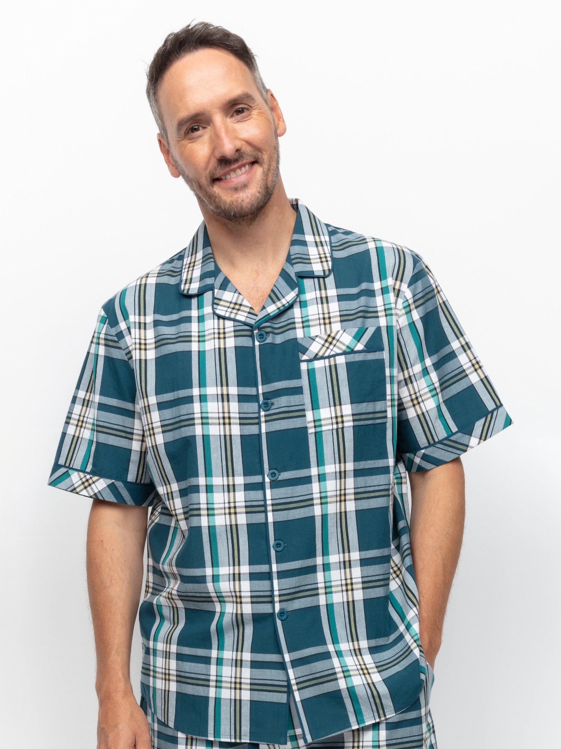 Product image 2 of 4, which shows Cyberjammies Check Pyjama Top, Cove Teal, S