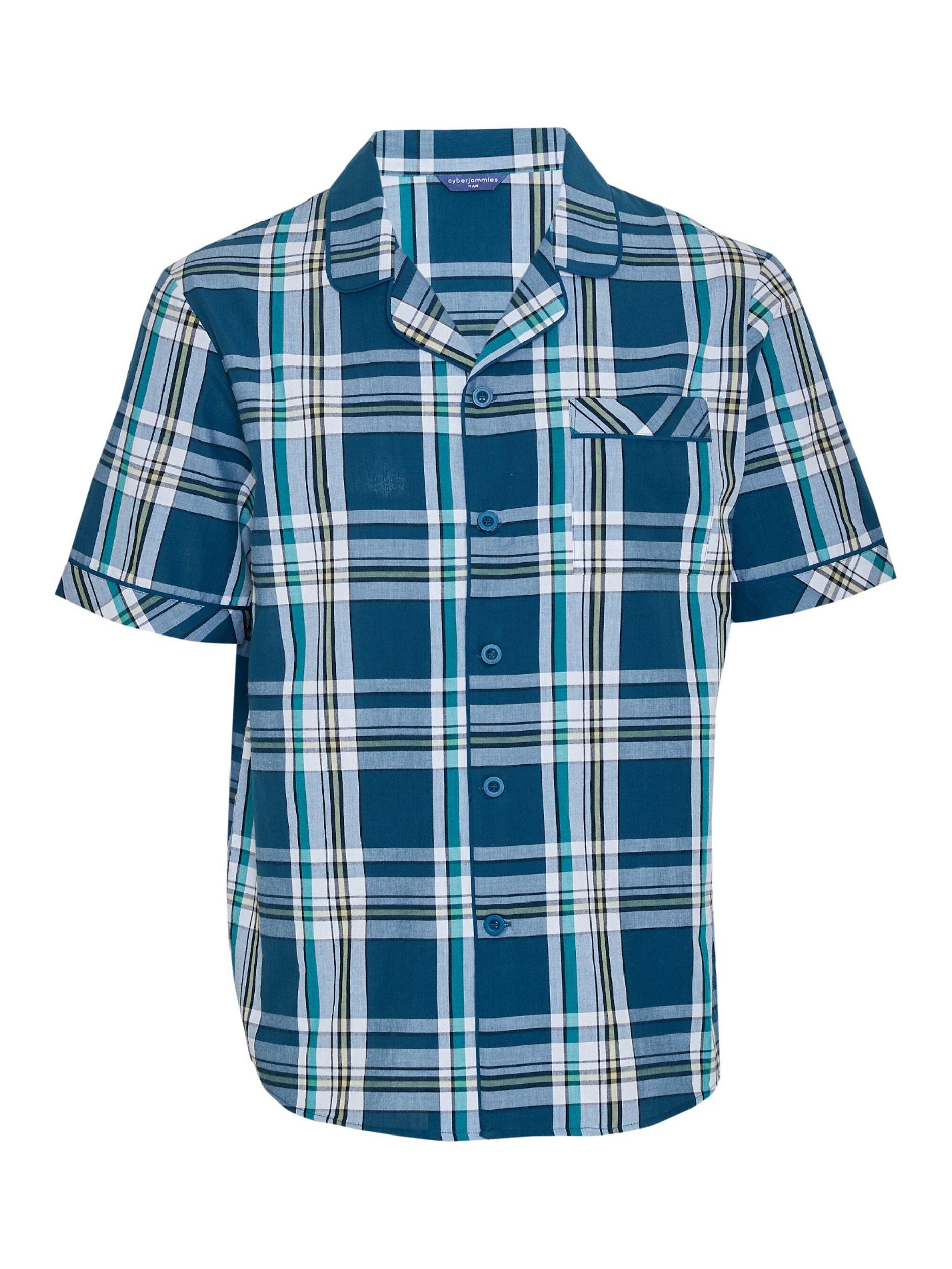 Product image 4 of 4, which shows Cyberjammies Check Pyjama Top, Cove Teal, S