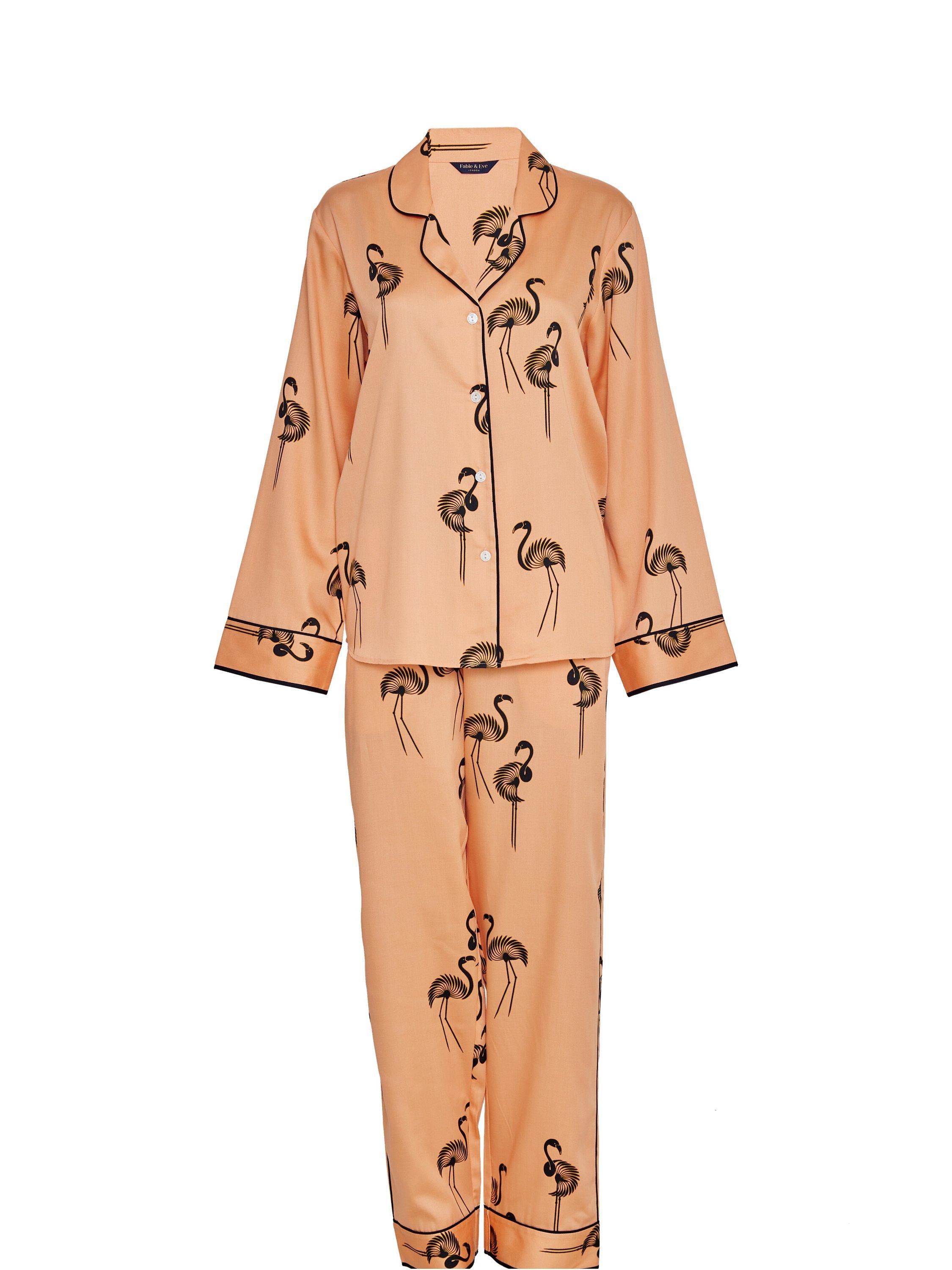 Product image 3 of 3, which shows Fable & Eve Hackney Flamingo Pyjama Set, Salmon Pink/Black, 8