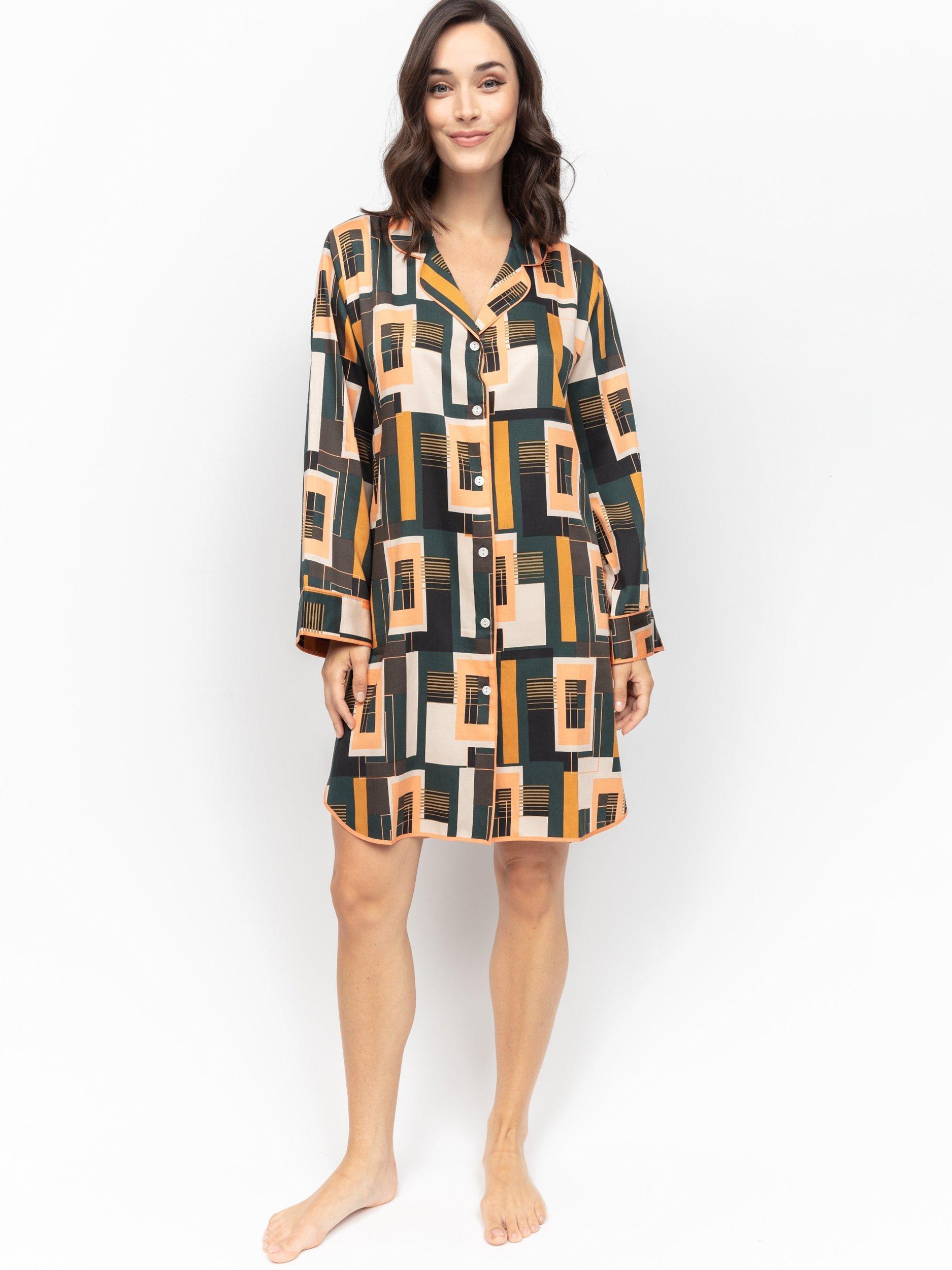 Product image 2 of 4, which shows Fable & Eve Hackney Tile Print Nightshirt, Black/Multi, 8