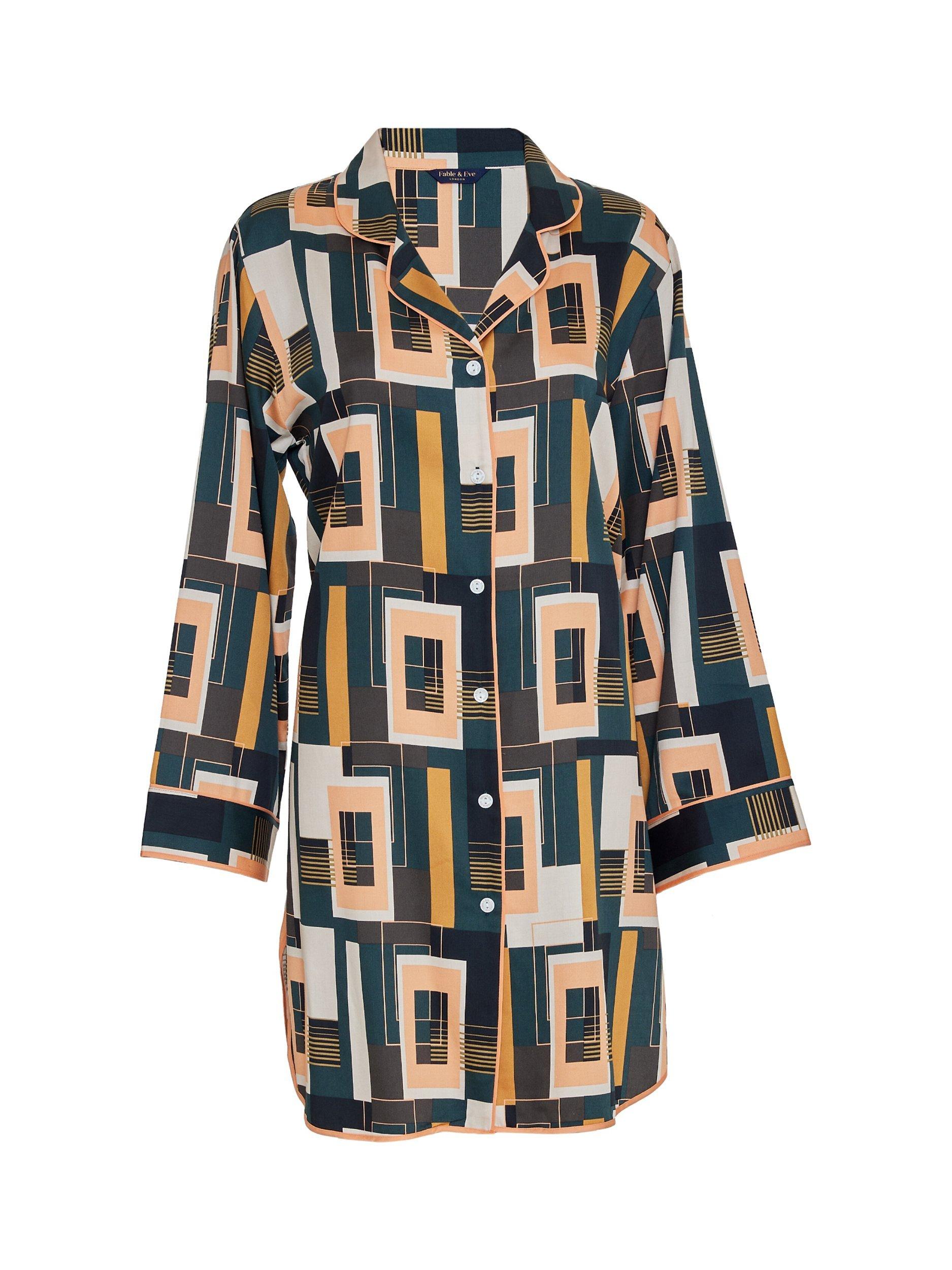 Product image 4 of 4, which shows Fable & Eve Hackney Tile Print Nightshirt, Black/Multi, 8